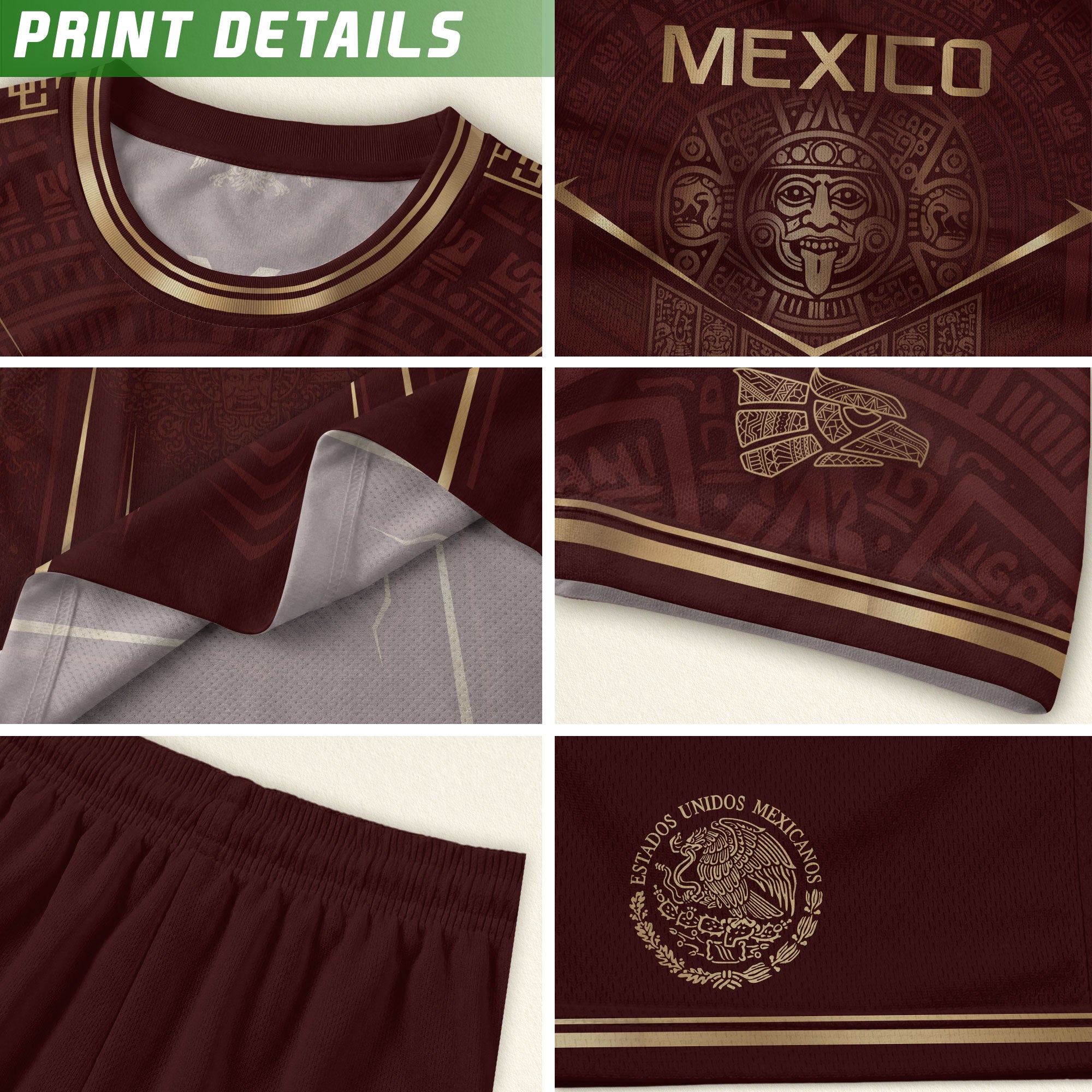 Retro Football Fan Apparel for Youth Mexico Soccer Jersey with Maroon Gold Eagle Design