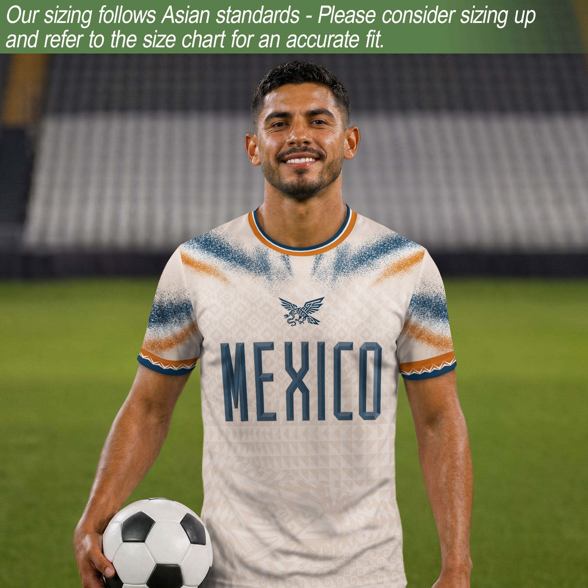 Mexico Soccer Shirt Beige Breathable Fabric Graphic Print Sport Training Jersey Tee