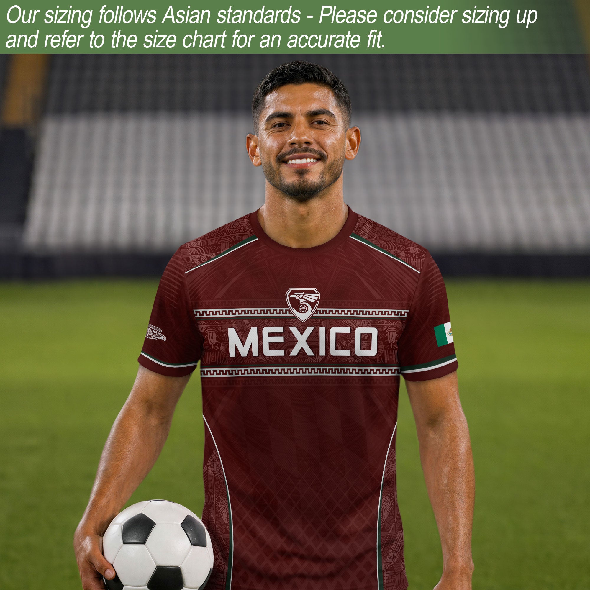 Camiseta de fútbol premium con emblema de águila azteca verde y dorado de México