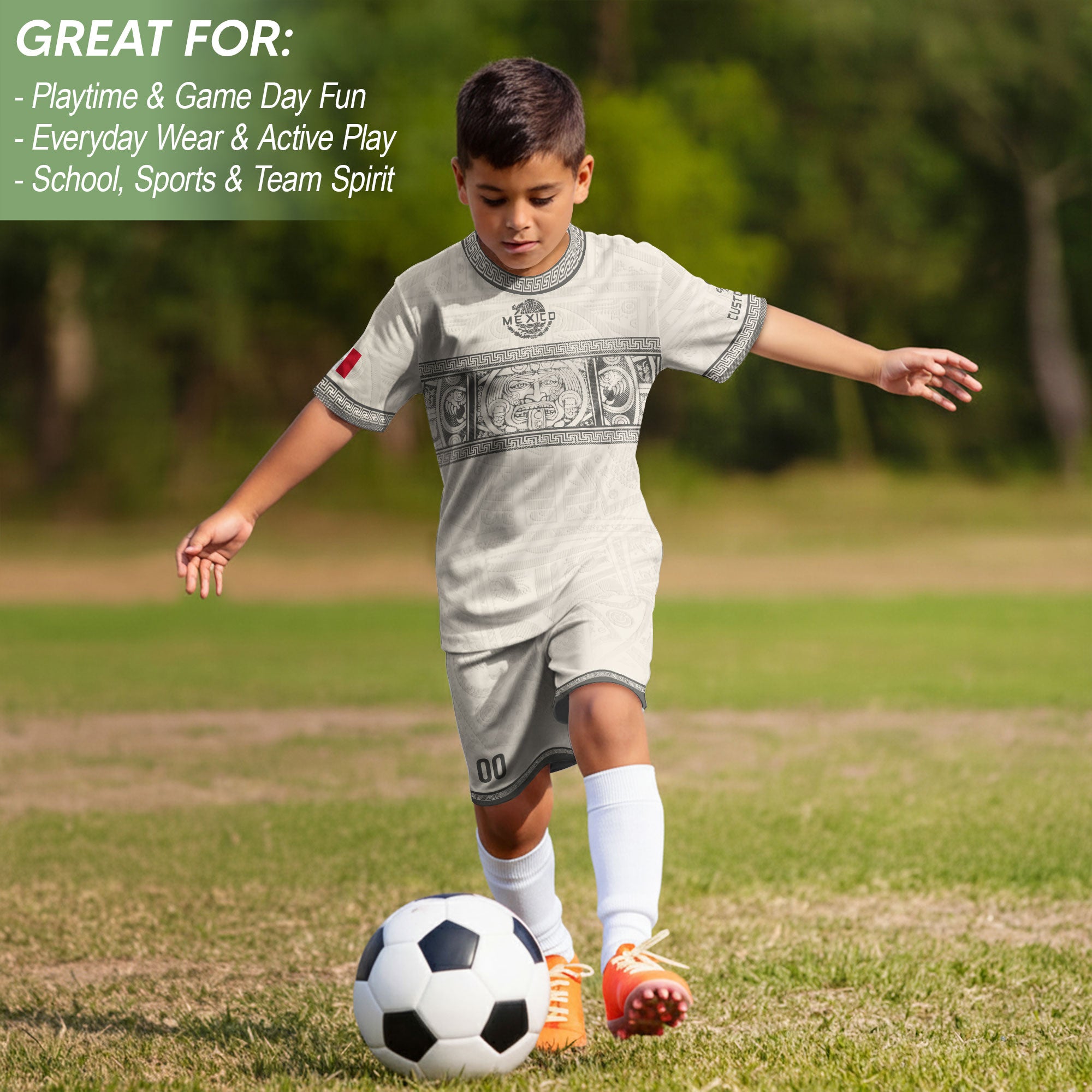 Custom Kid Mexico Soccer Jersey Sand Color Aztec Graphic Team Training Shirt