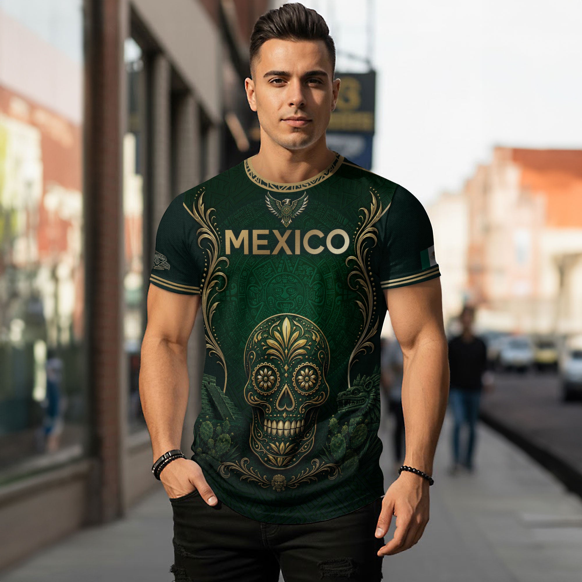 Mexico T-Shirt Sugar Skull Calavera Eagle Mexican Flag Graphic Tee Shirt Tops