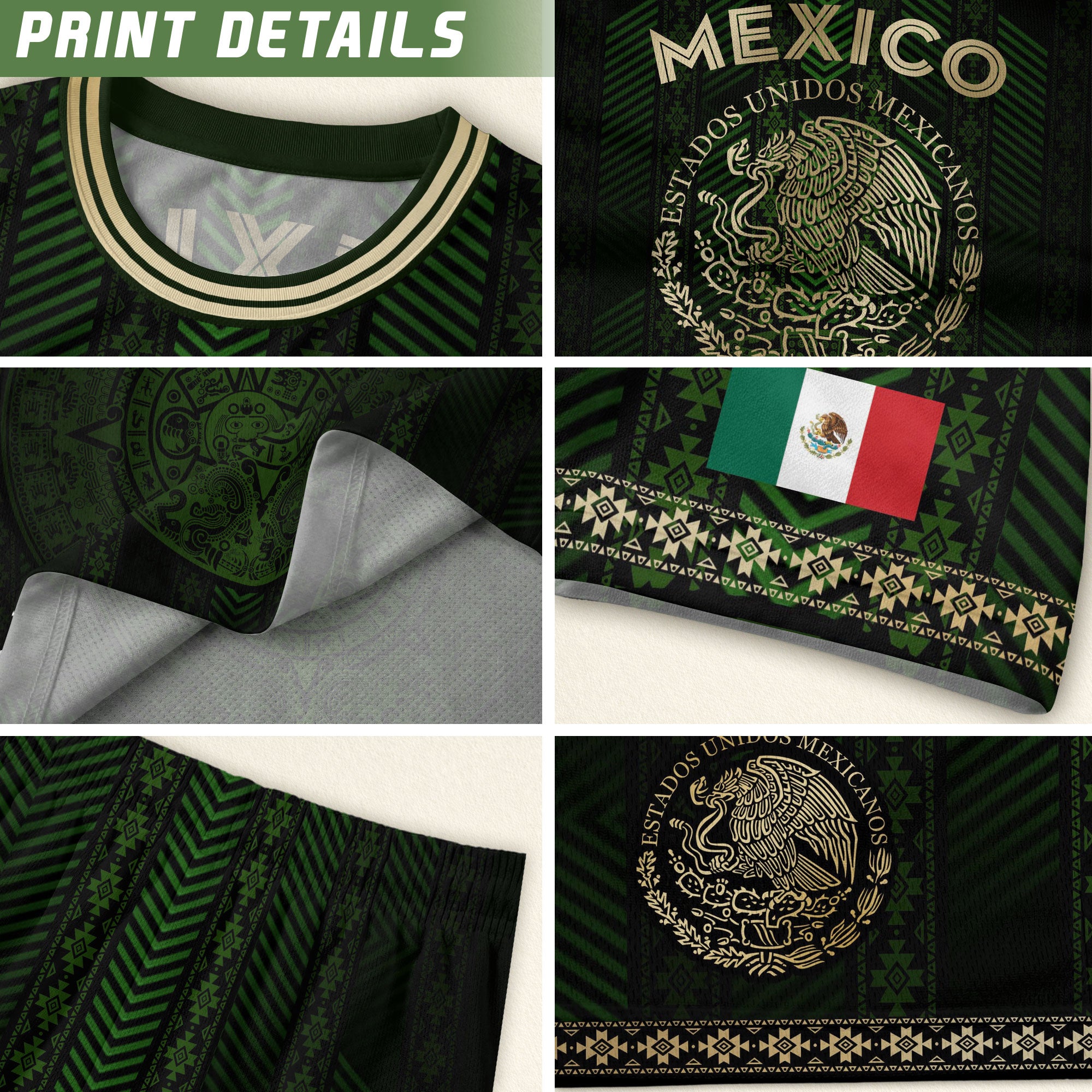 Mexico Green Soccer Jersey with Golden Aztec Calendar and Eagle Crest