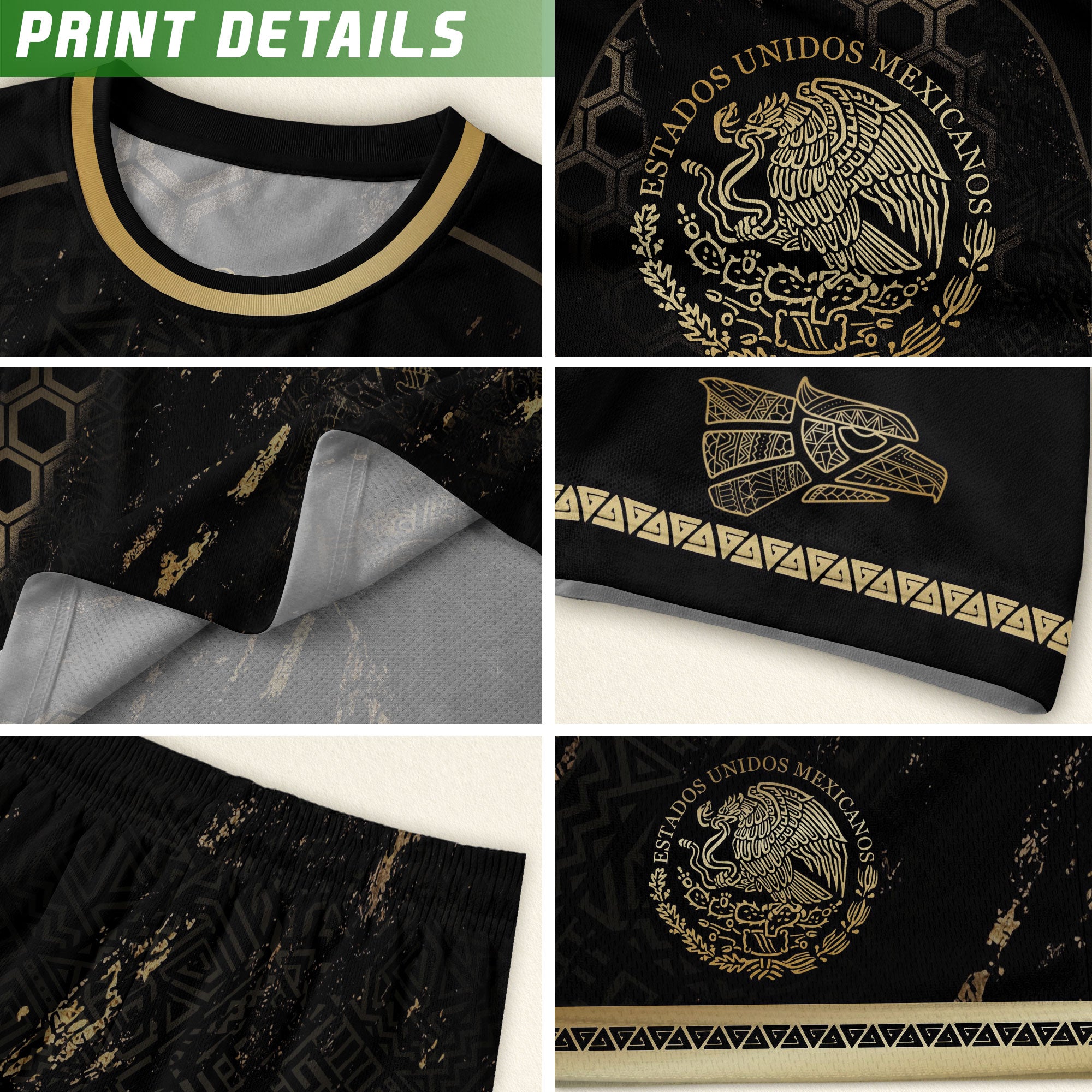 Mexico Heritage Orgullo Mexicano Black Gold Eagle Hexagon Pattern Soccer Jersey