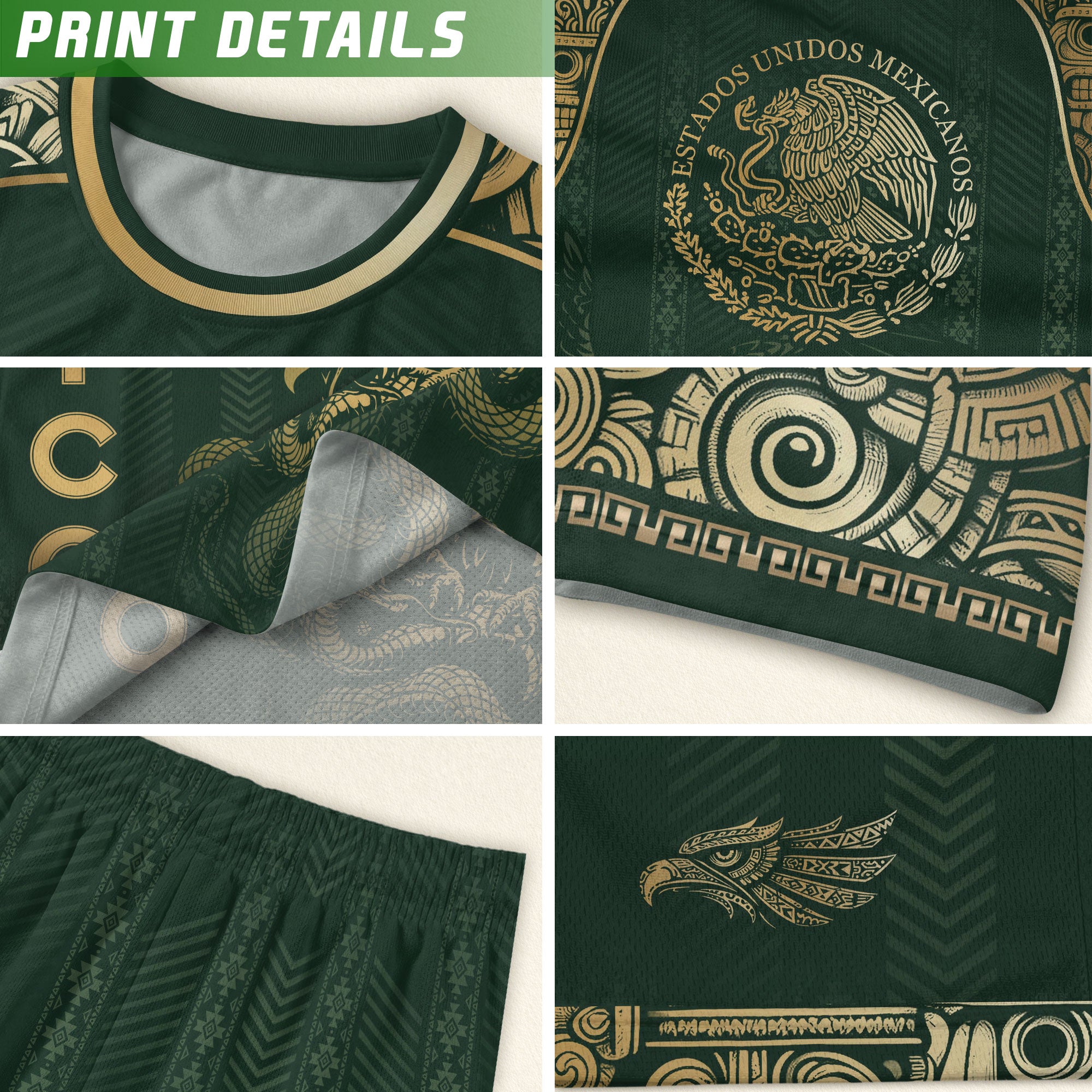 Mexico Heritage Green Gold Eagle Fighting Snake Mythological Soccer Jersey