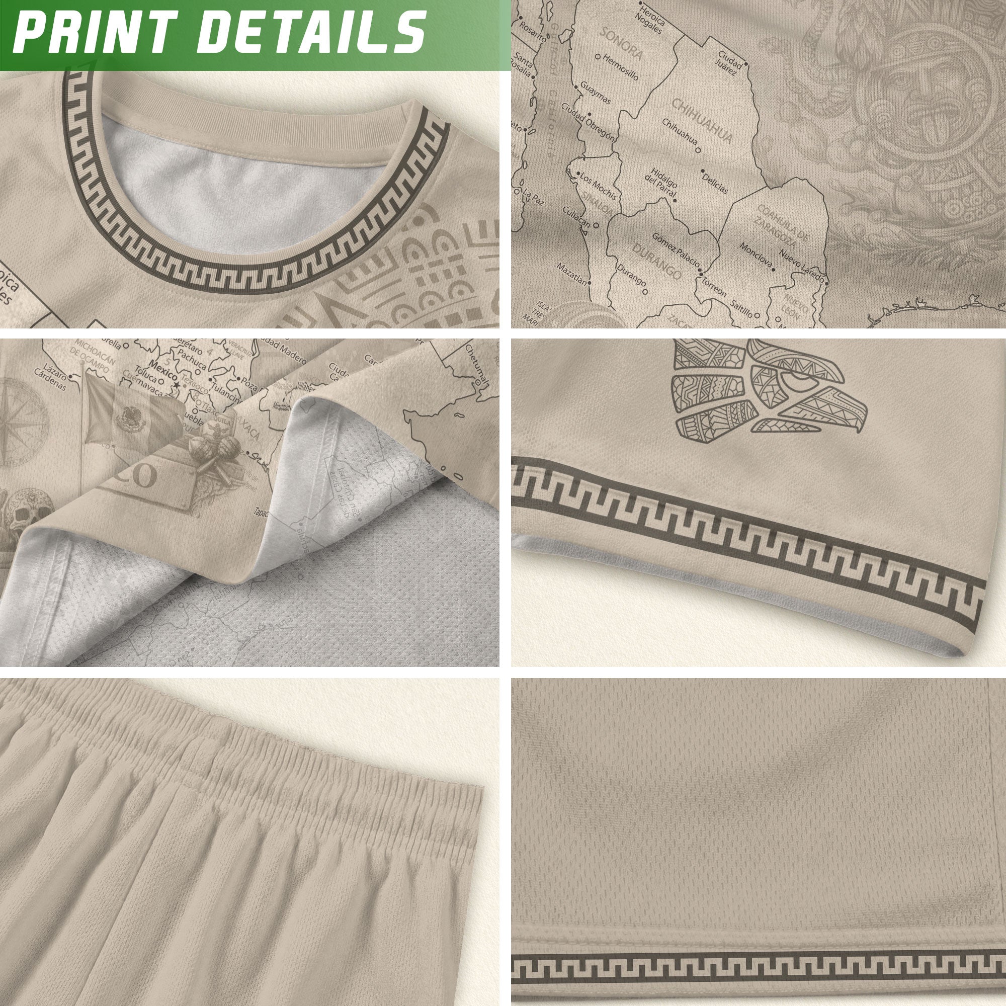 Mexico Heritage Beige Country Map Aztec Calendar Pride Graphic Soccer Jersey