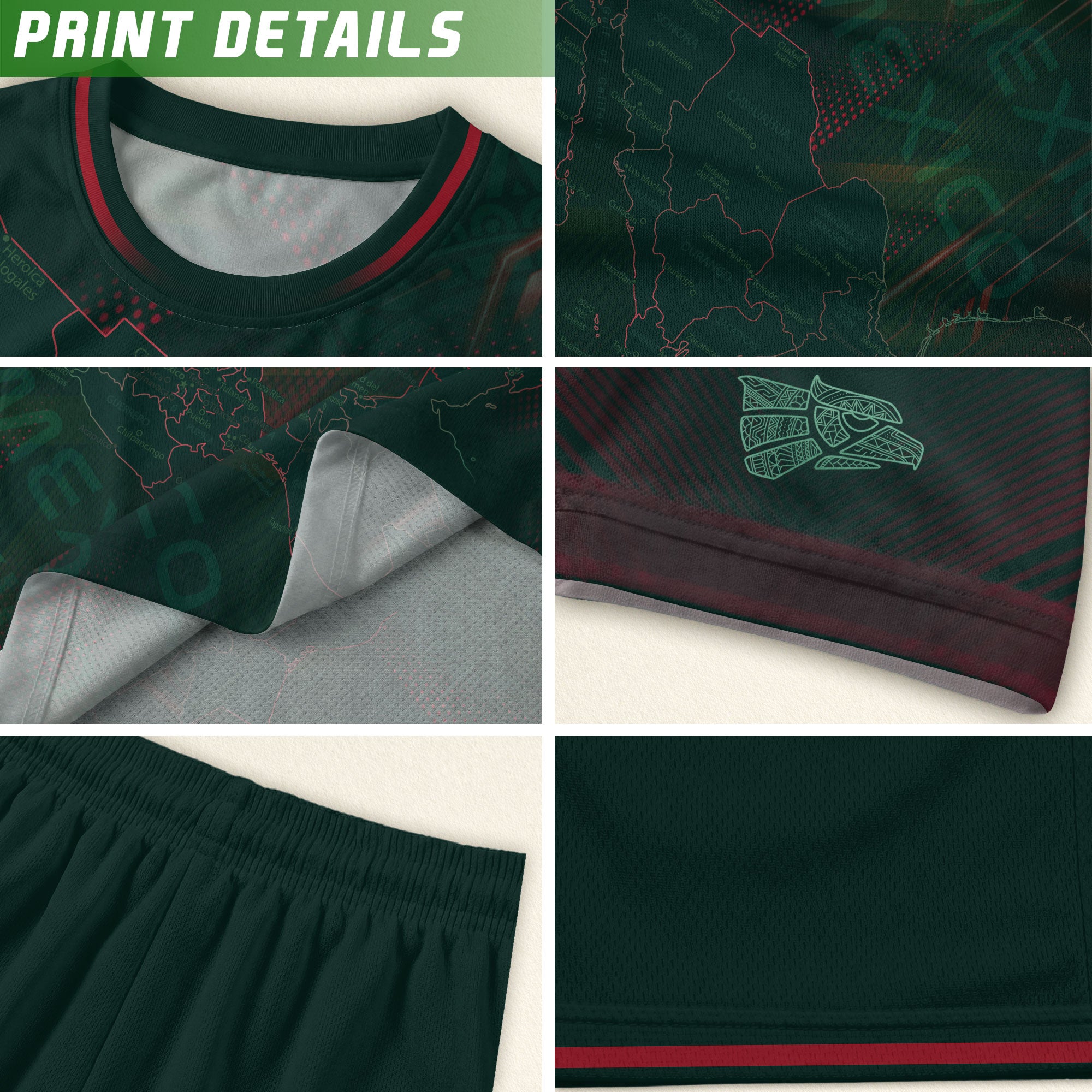 Mexico Heritage Orgullo Mexicano Green Red Detailed Country Map Aztec Soccer Jersey