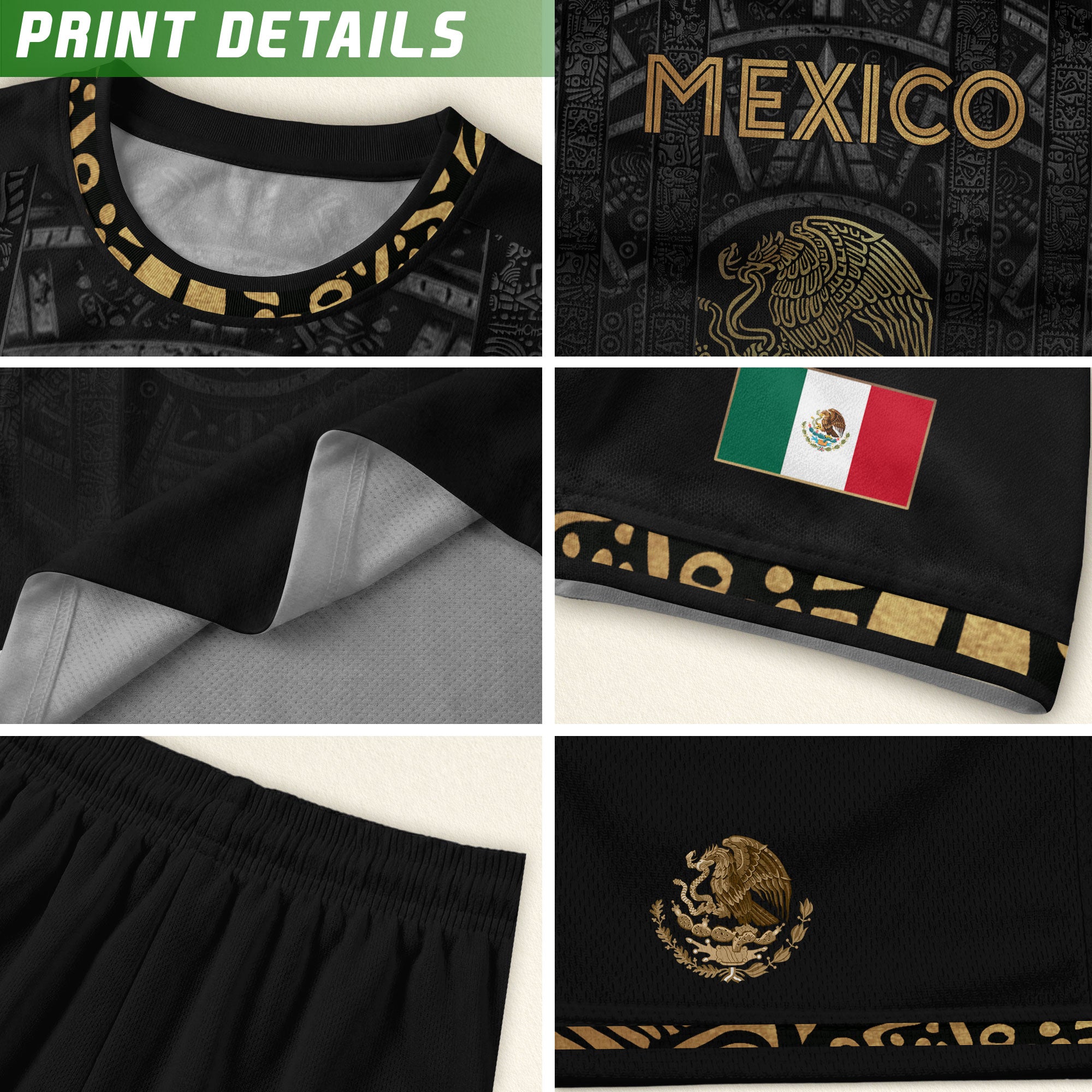 Mexico Heritage Orgullo Mexicano Black Gold Aztec Sun Stone Calendar Soccer Jersey