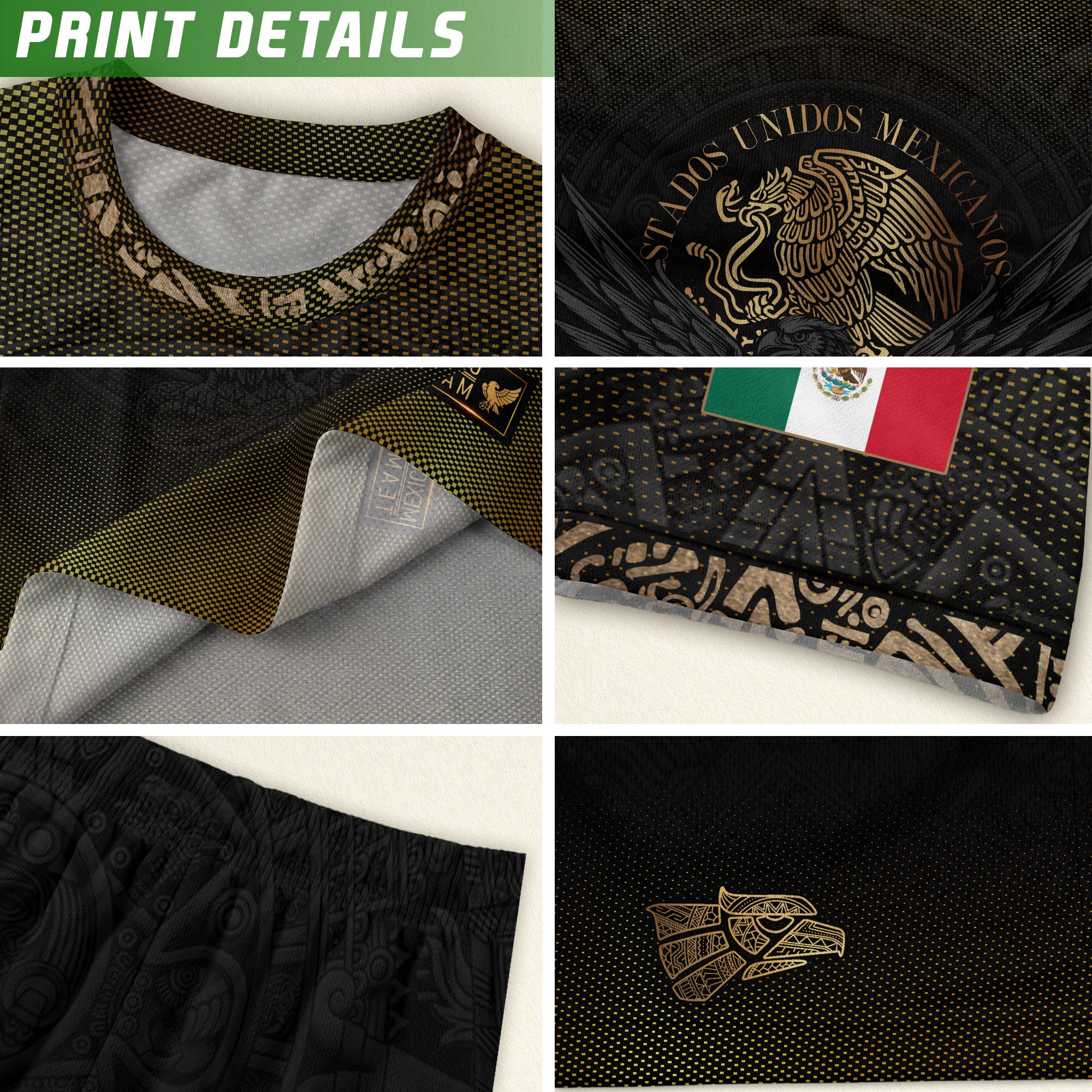 Mexico Heritage Orgullo Mexicano Black Gold Eagle Gradient Aztec Calendar Soccer Jersey
