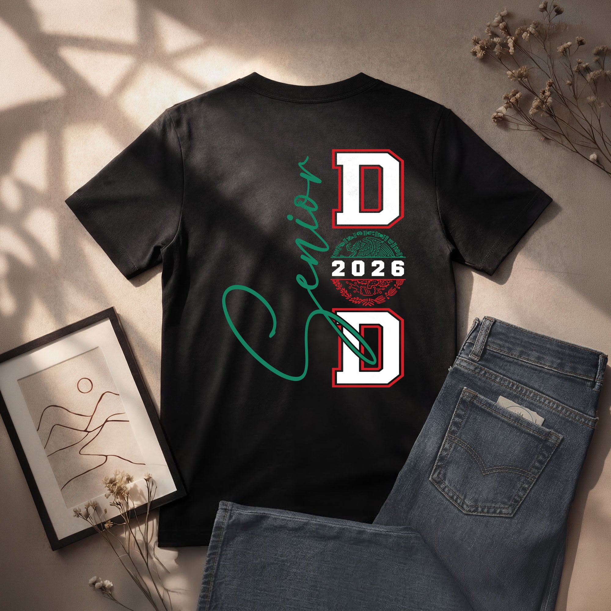 Senior Family 2026 Black T-Shirt Mexico Flag Colors - Class of 2026 Graduation Tee