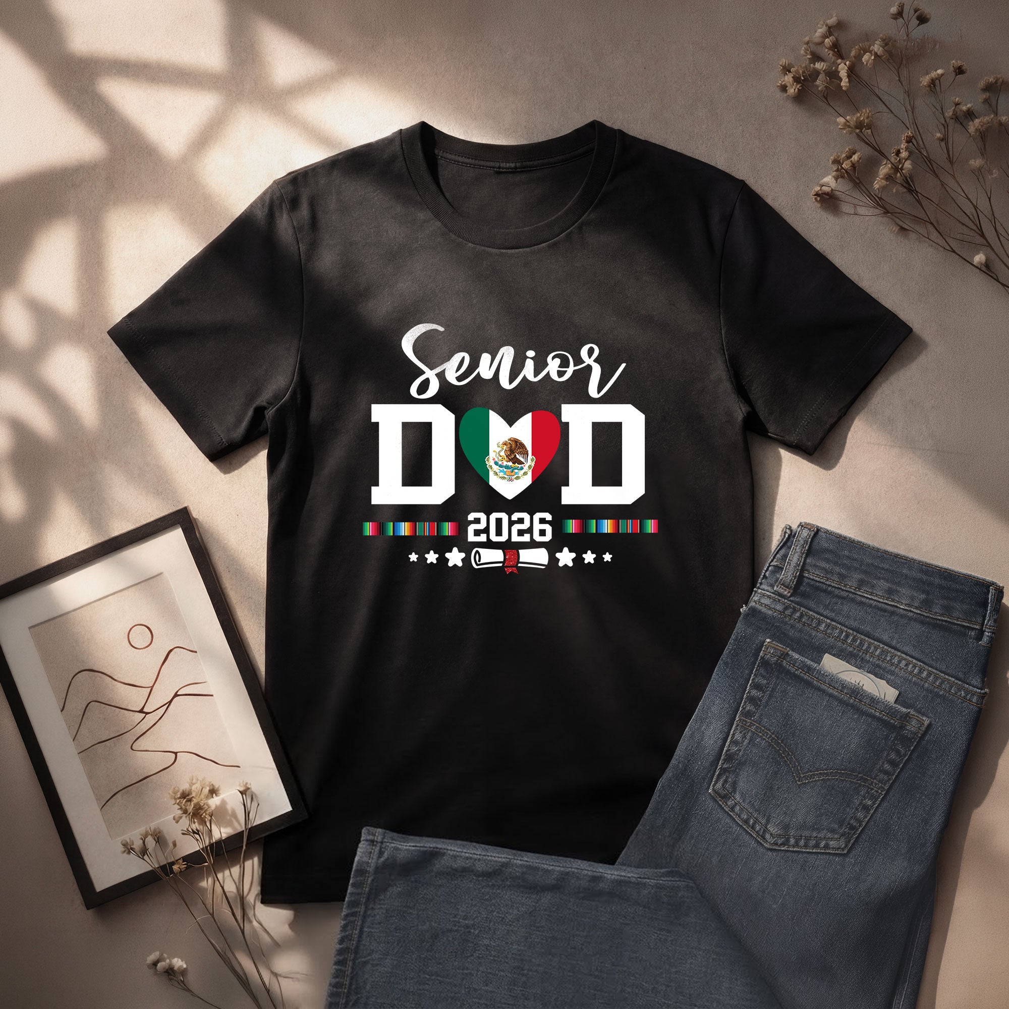 Senior Family 2026 Mexico Flag Heart Shirt - Proud Mexican Serape Graduation Tee