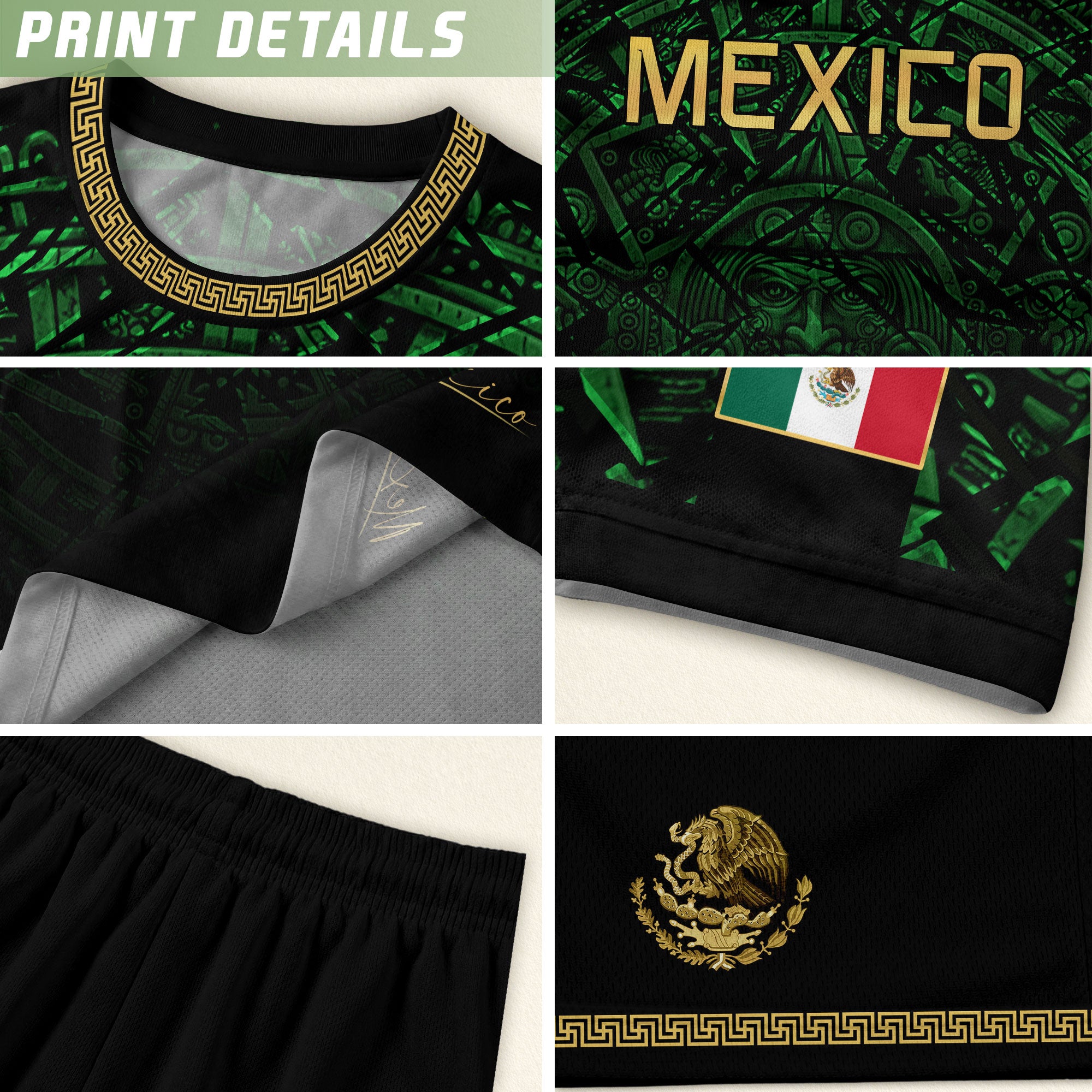 Mexico Soccer Jersey Green Black Aztec Sun Stone - Mexico Fan Heritage Style Shirt For Men, For Women