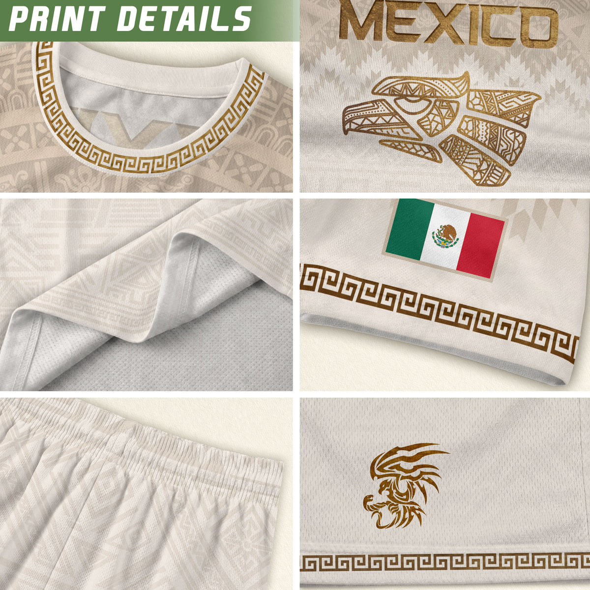 Men's Cream Beige Mexico Eagle Graphic T-Shirt – Aztec Inspired Heritage Print Tee