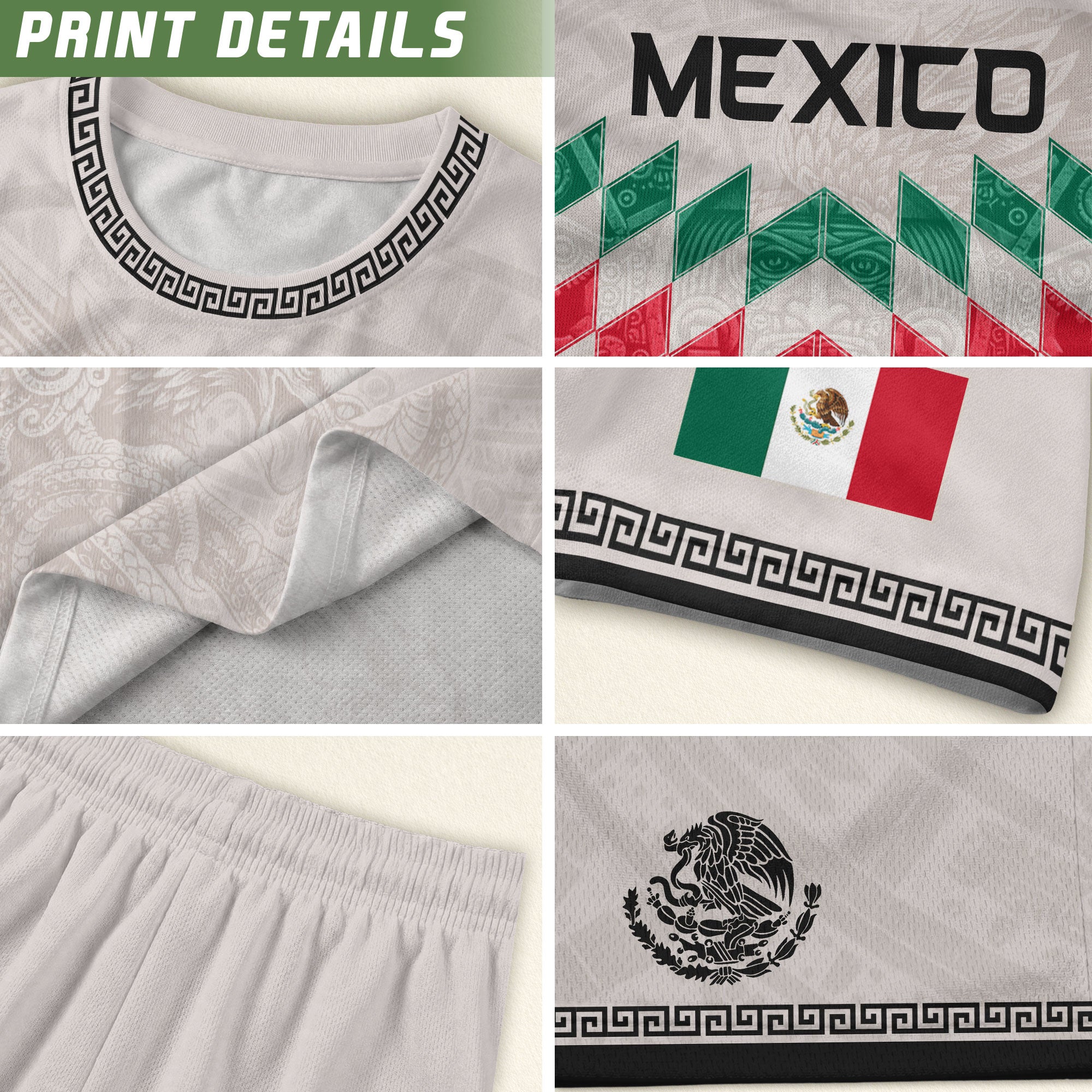 Mexico Soccer Jersey White Chevron Aztec - Mexico National Team Fan Heritage Shirt