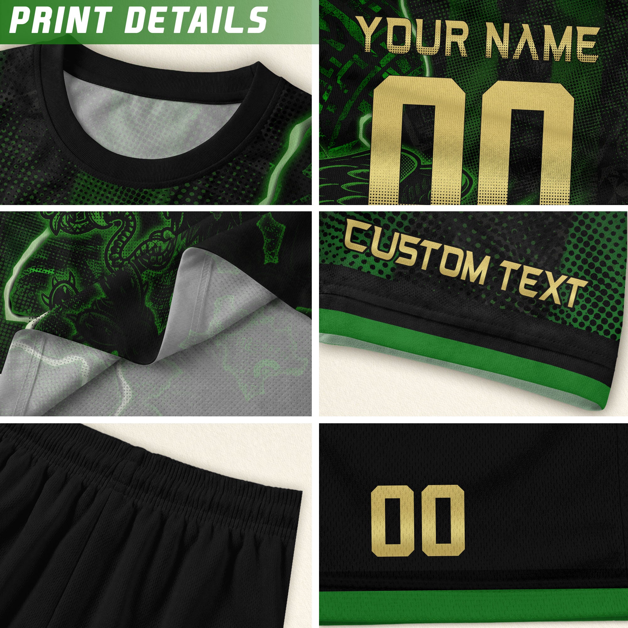 Custom Mexico Soccer Jersey – Black Green Aztec Serpent Lightning Football Shirt