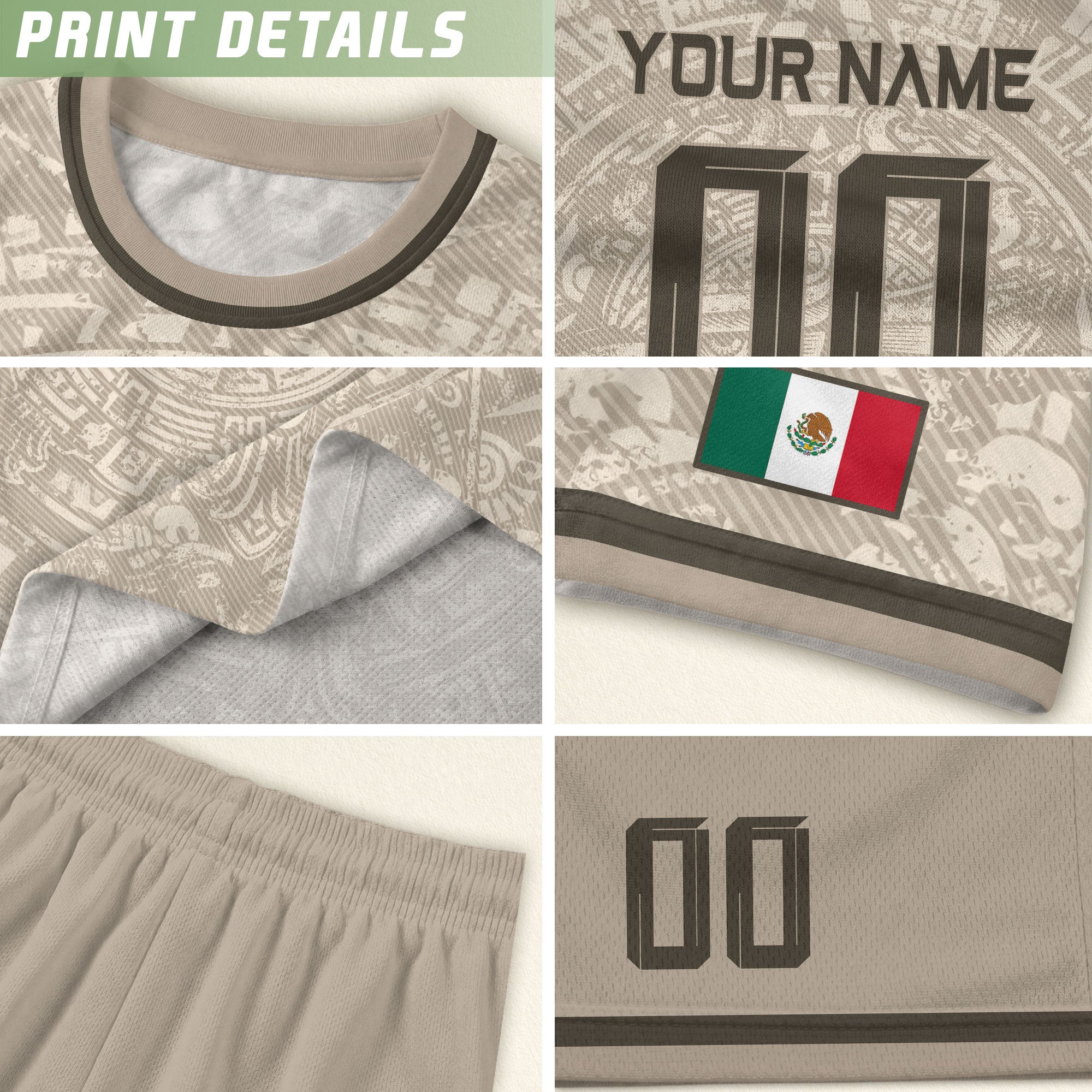 Custom Mexico Soccer Jersey Beige Aztec Calendar & Quetzalcoatl Heritage Fan Shirt