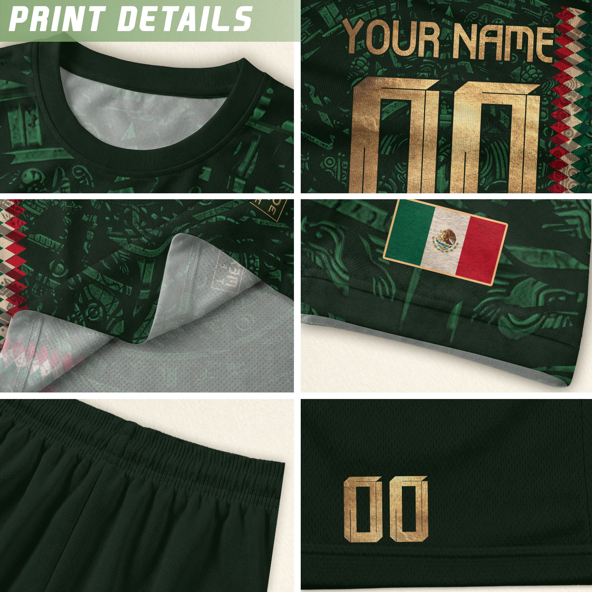 Custom Mexico Soccer Jersey Men Women Green Gold Mexican Football Jersey Playera De Mexico Jersey De Mexico