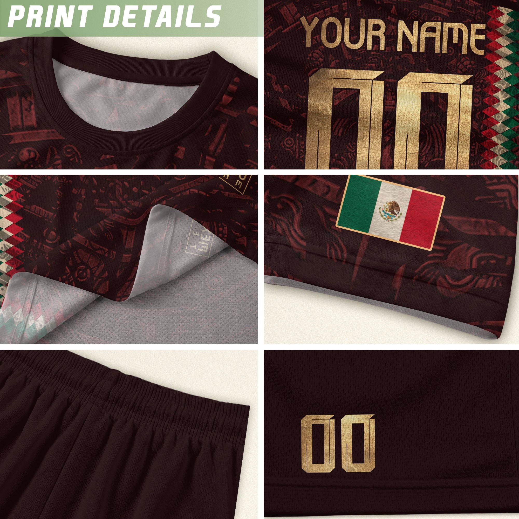 Custom Mexico Soccer Jersey Men Women Maroon Gold Mexican Football Jersey Playera De Mexico Jersey De Mexico