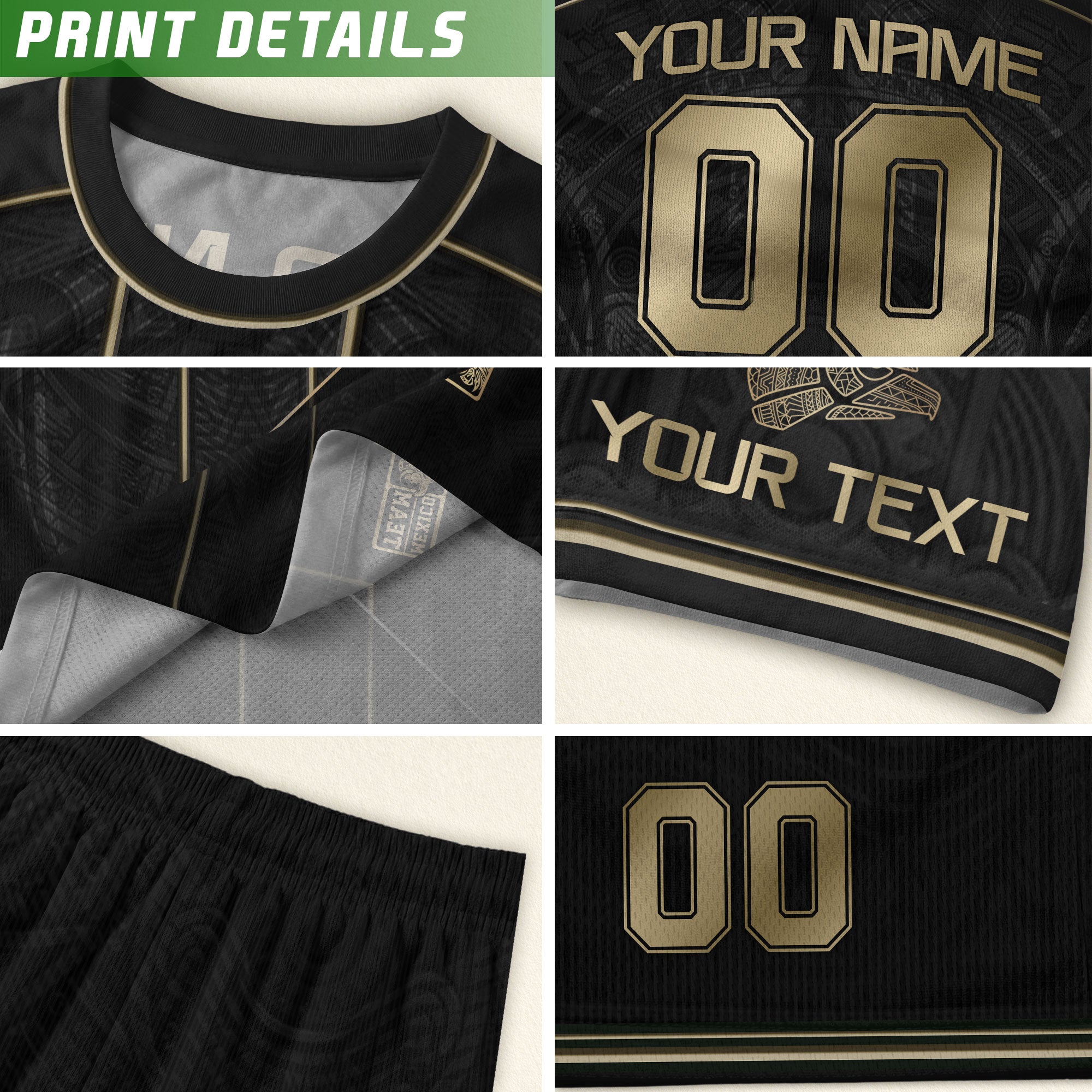 Camiseta de fútbol premium con emblema de águila azteca verde y dorado de México