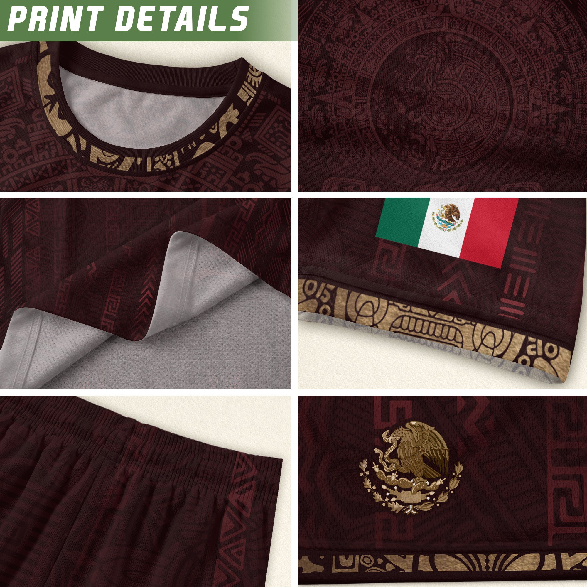 Camiseta de fútbol premium con emblema de águila azteca verde y dorado de México