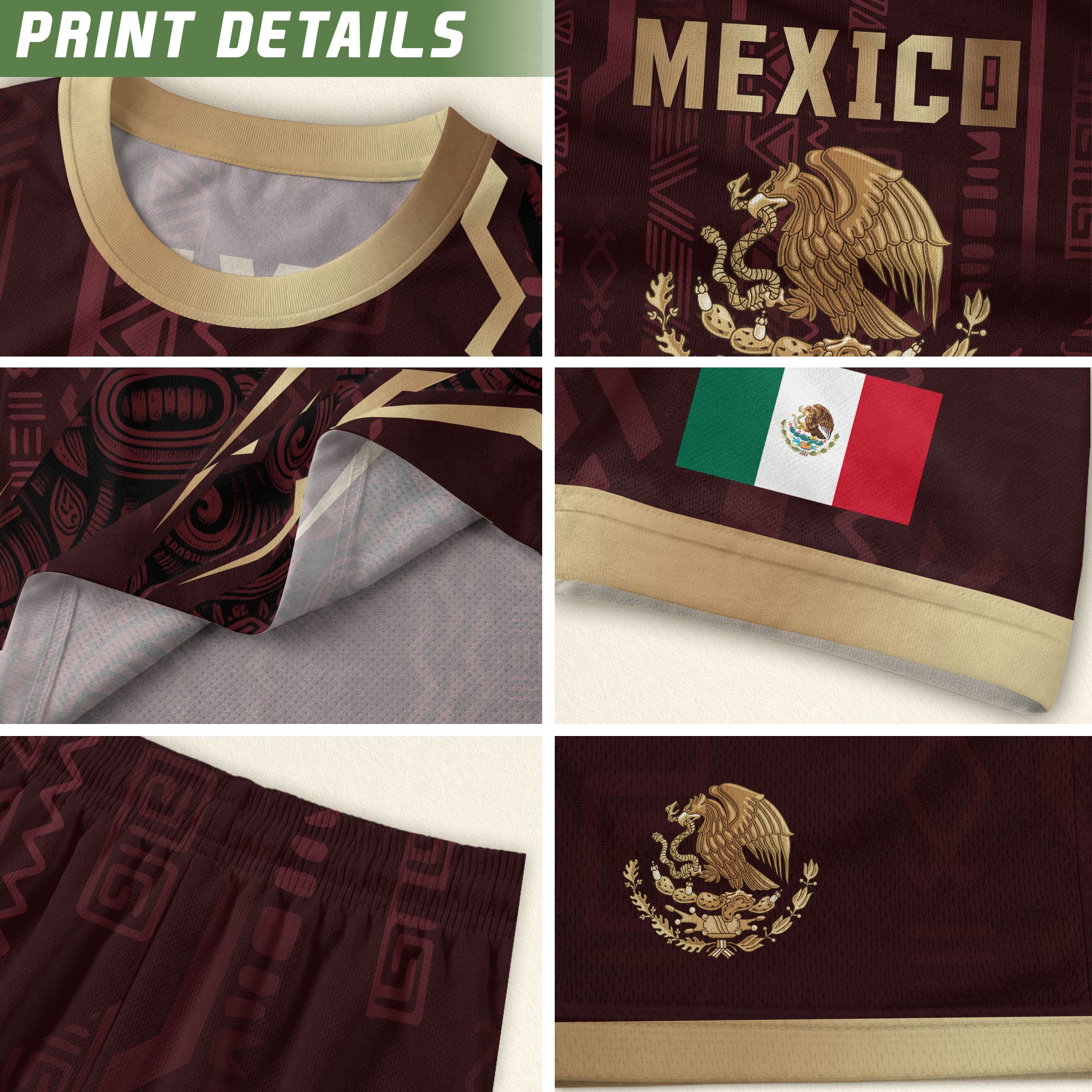 Camiseta de fútbol de la herencia del guerrero azteca del águila dorada negra de México