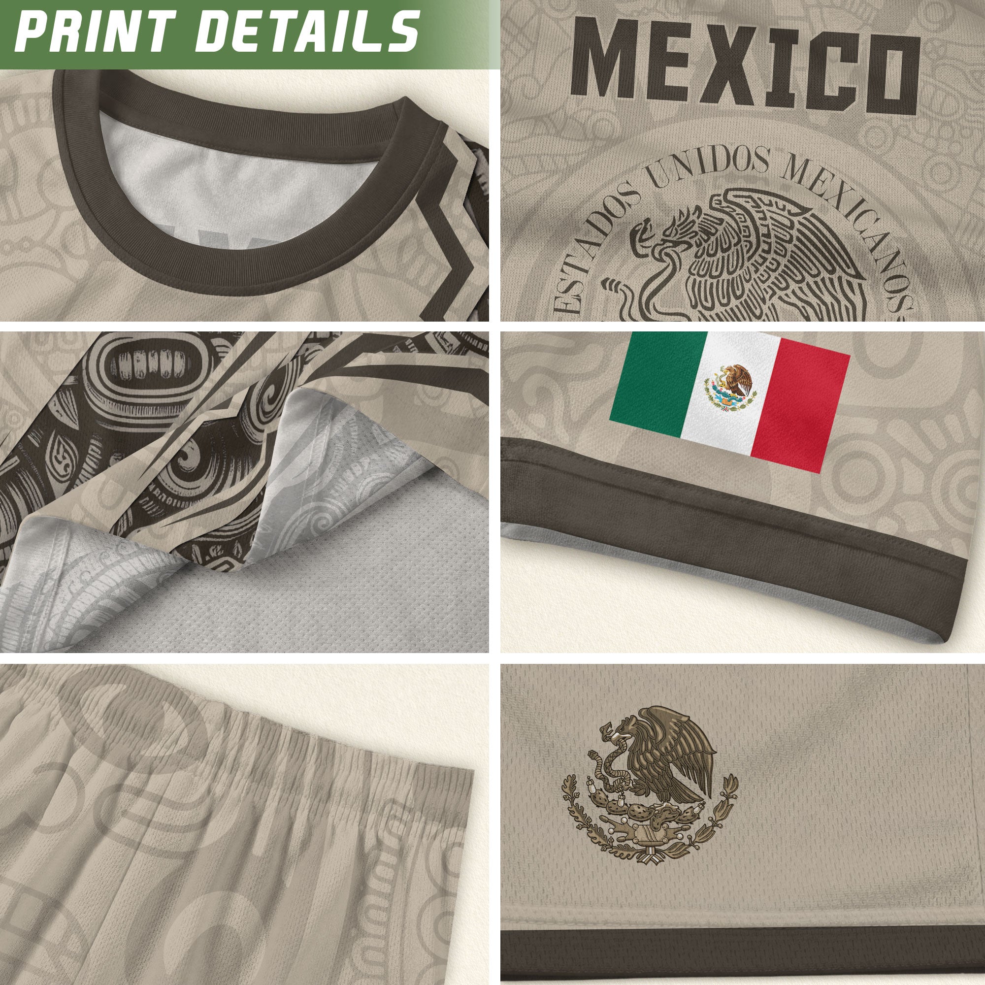 Camiseta de fútbol de la herencia del guerrero azteca del águila dorada negra de México