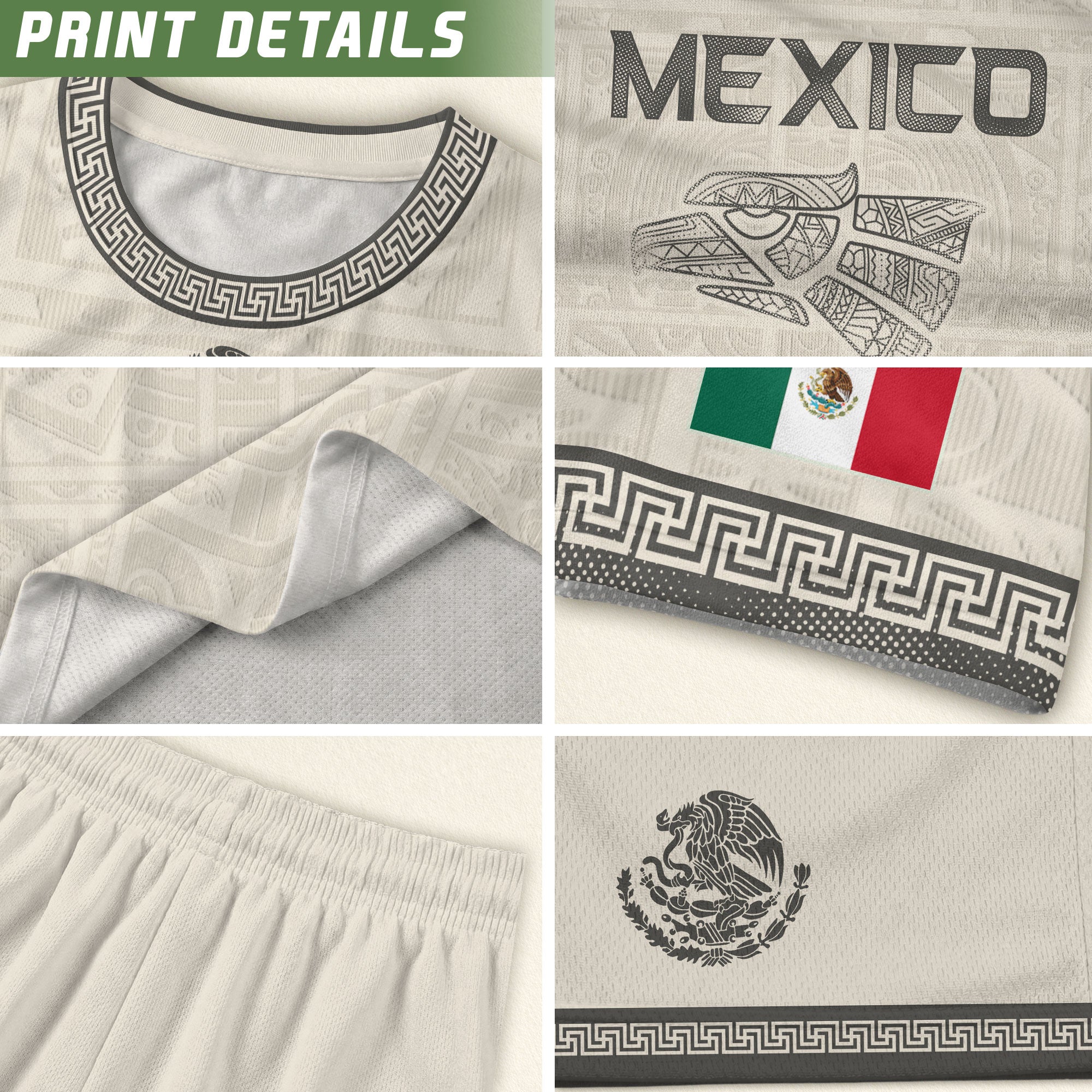 Camiseta de fútbol premium con emblema de águila azteca verde y dorado de México