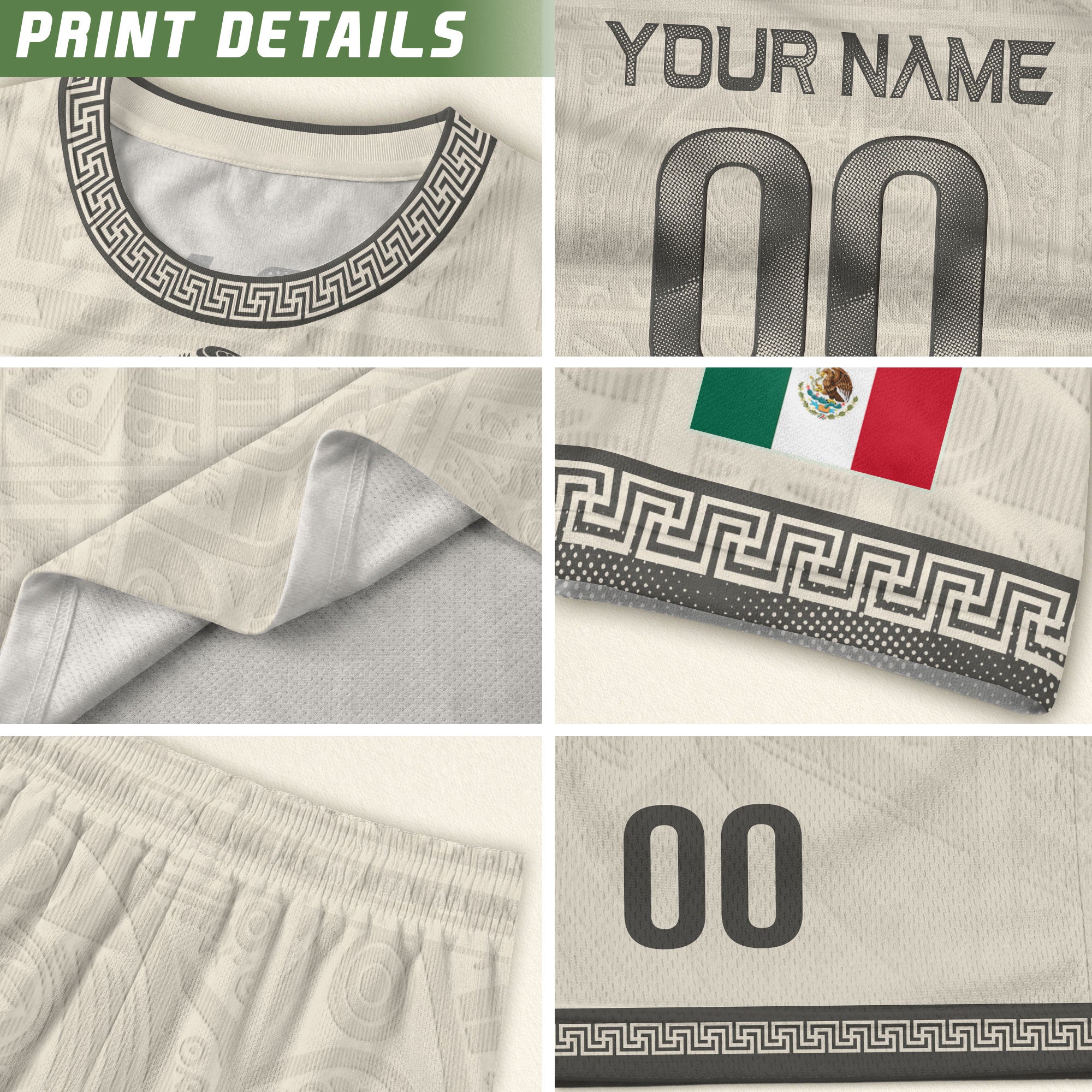 Custom Mexico Soccer Jersey Sand Aztec Calendar Culture Men Mexican Football Shirt