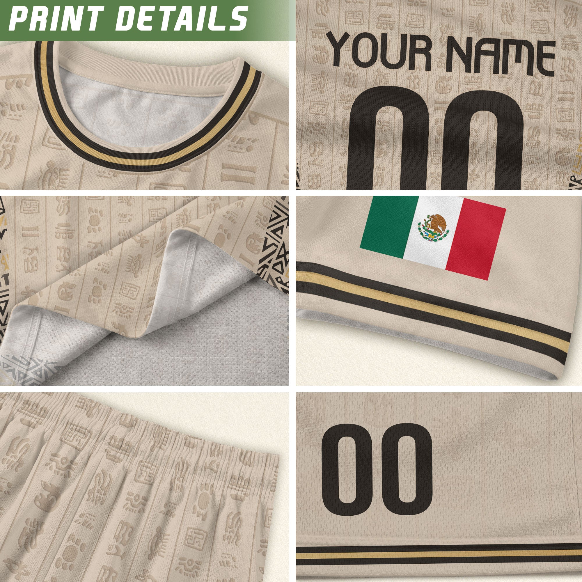 Custom Mexico Soccer Jersey Sand Mayan Glyphs Culture Men Mexican Football Shirt