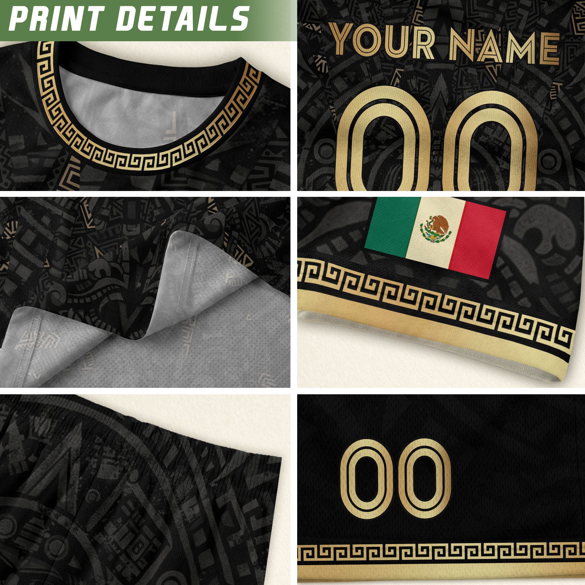 Personalized Mexico Soccer Jersey Black Aztec Calendar Men Mexican Football Shirt Flag