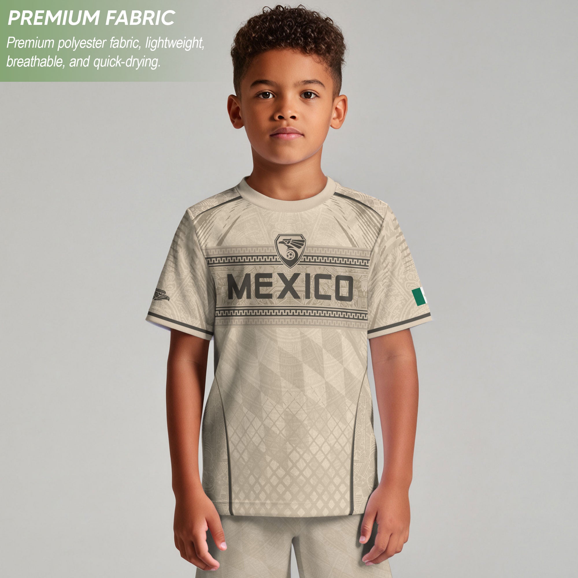 Camiseta de fútbol juvenil con estampado vertical del Águila Dorada Negra de México