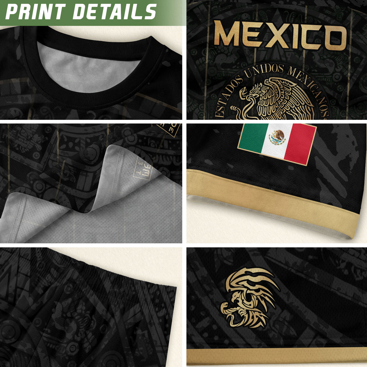 Men's Black Mexico Aztec Calendar Graphic T-Shirt – Gold Mexico Eagle Heritage Print Tee