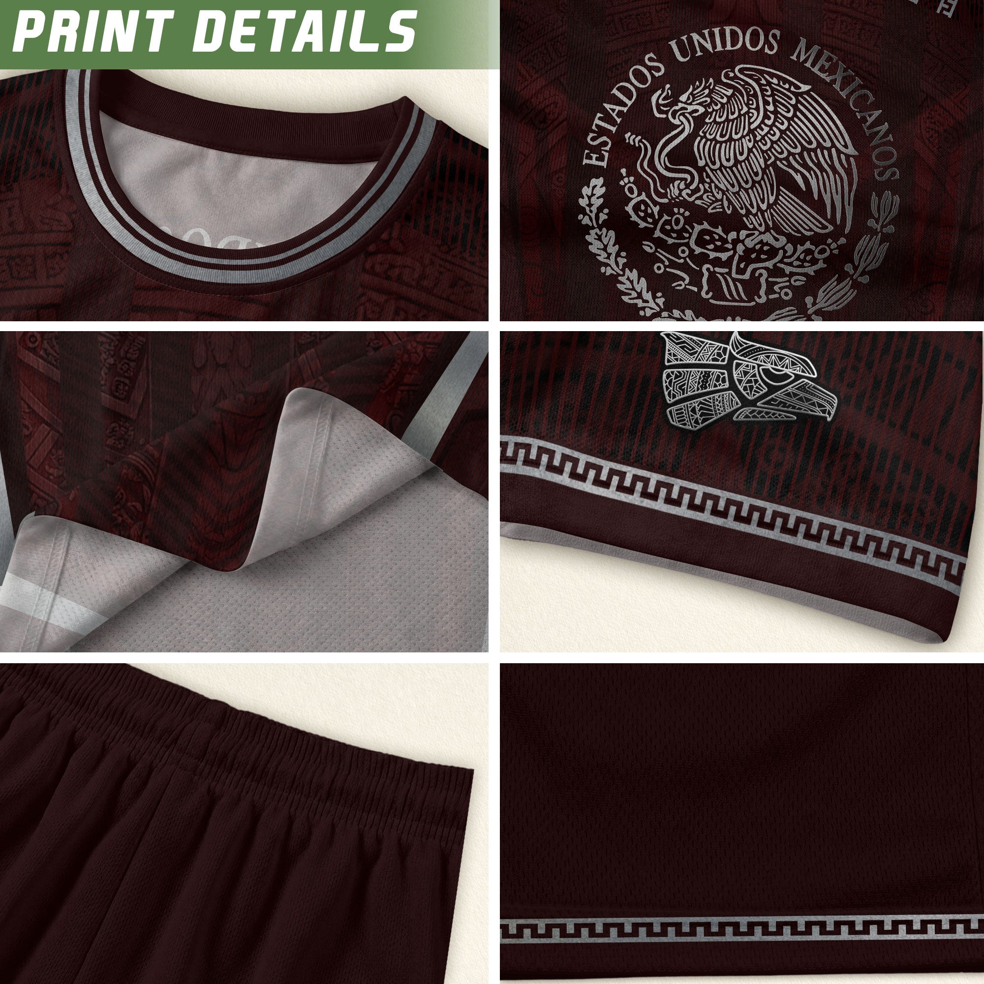 Camiseta de fútbol premium con emblema de águila azteca verde y dorado de México