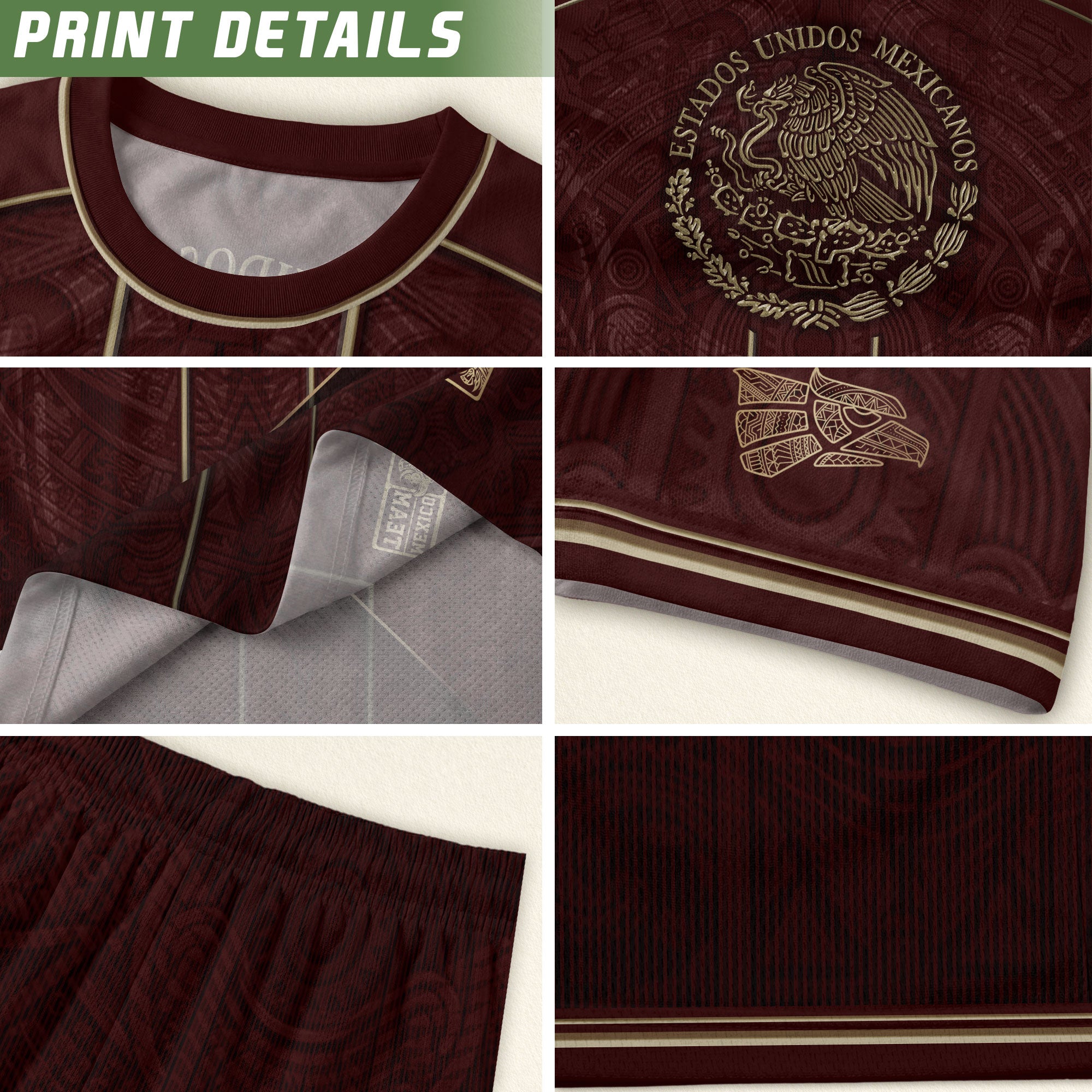 Mexico Soccer Jersey Men Maroon Gold Heritage Football Shirt Aztec Style Top