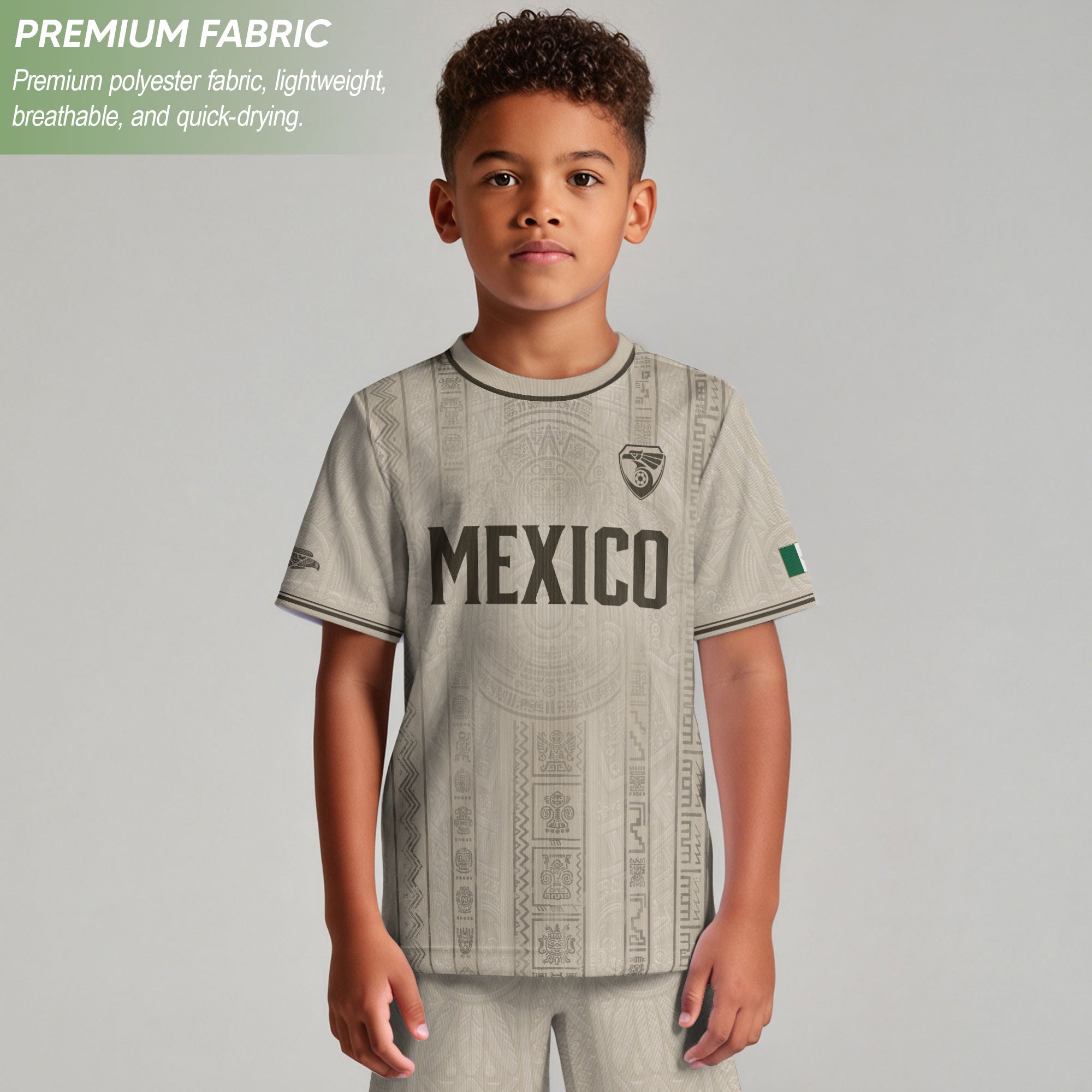 Camiseta de fútbol juvenil con estampado vertical del Águila Dorada Negra de México
