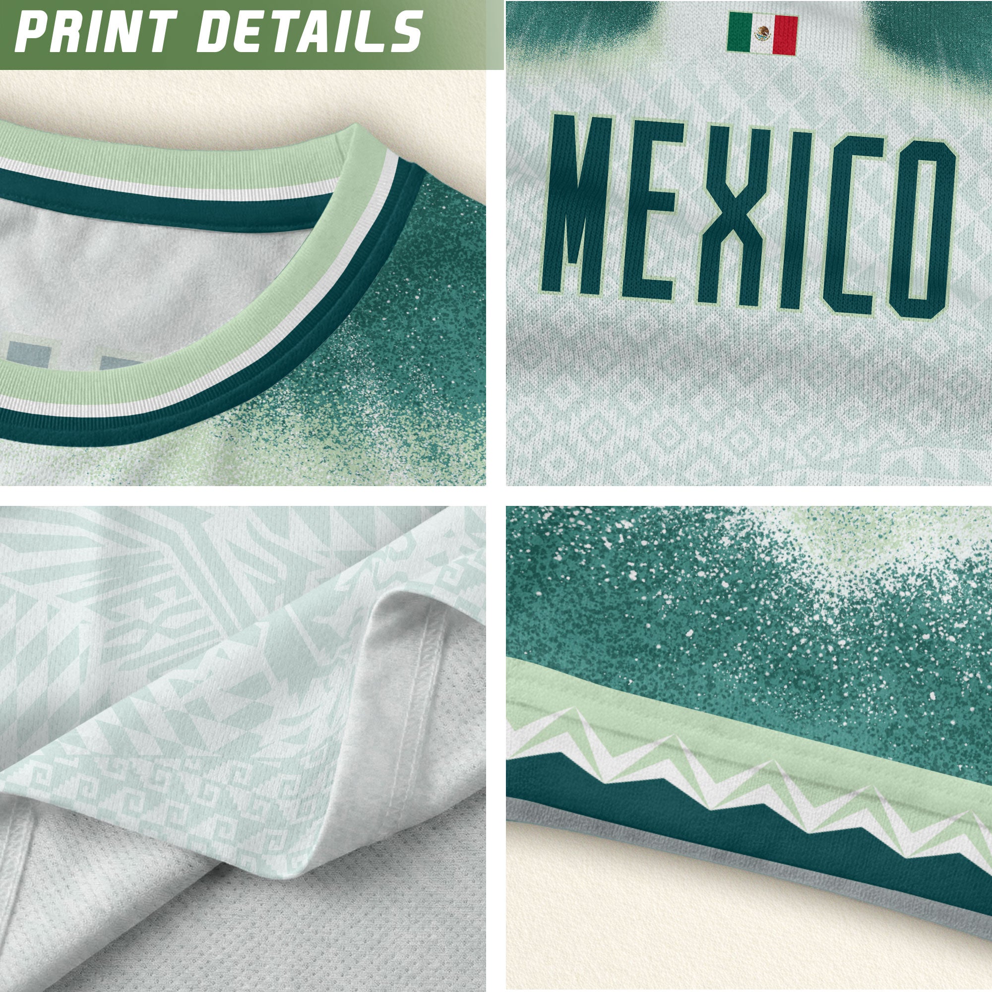 Camiseta de fútbol premium con emblema de águila azteca verde y dorado de México