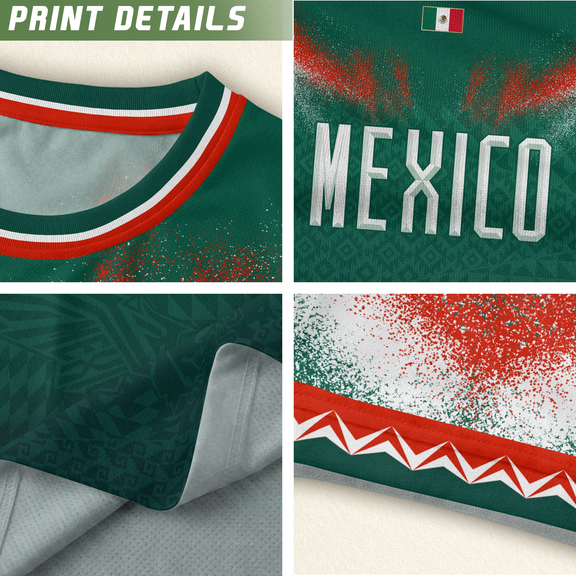 Camiseta de fútbol premium con emblema de águila azteca verde y dorado de México