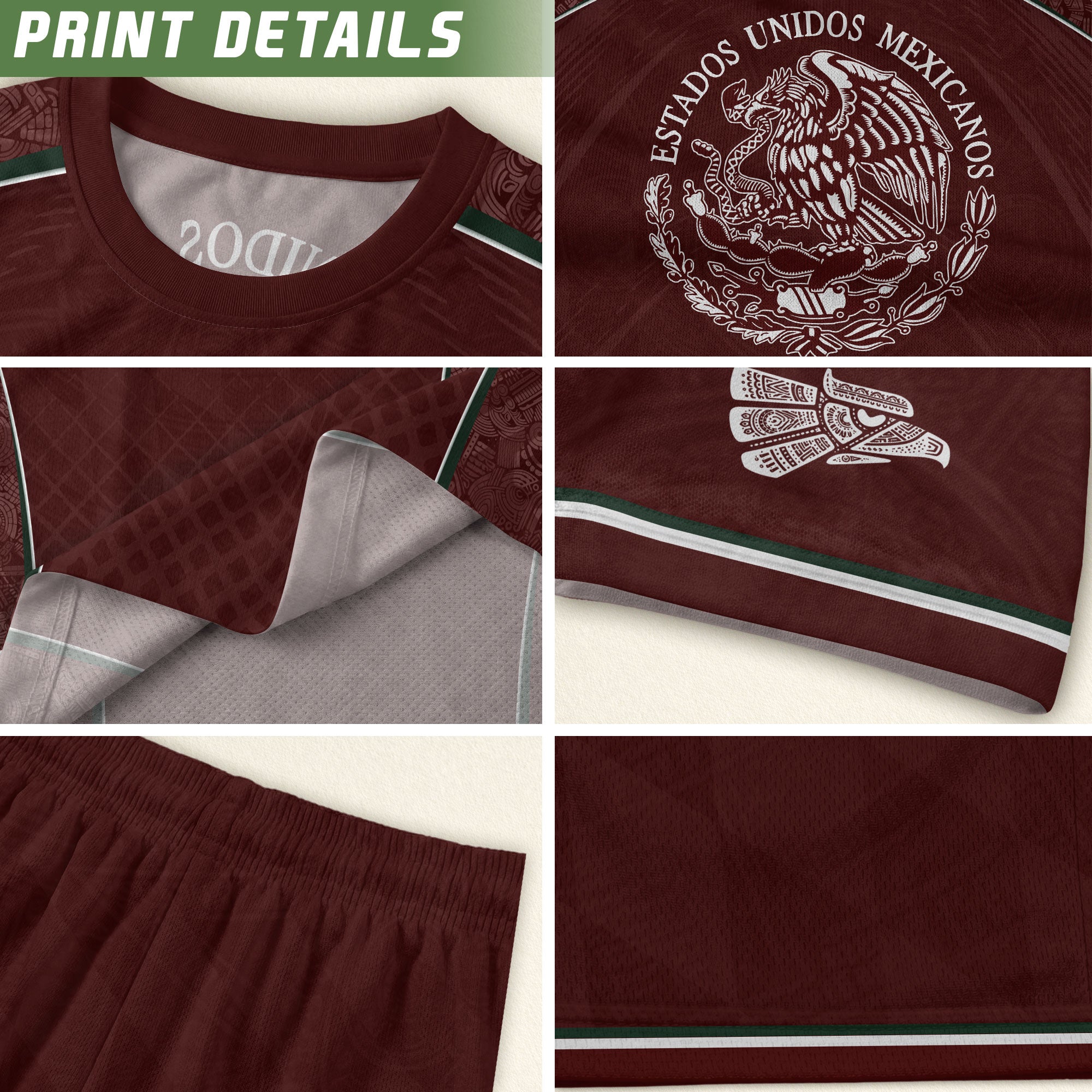 Camiseta de fútbol premium con emblema de águila azteca verde y dorado de México