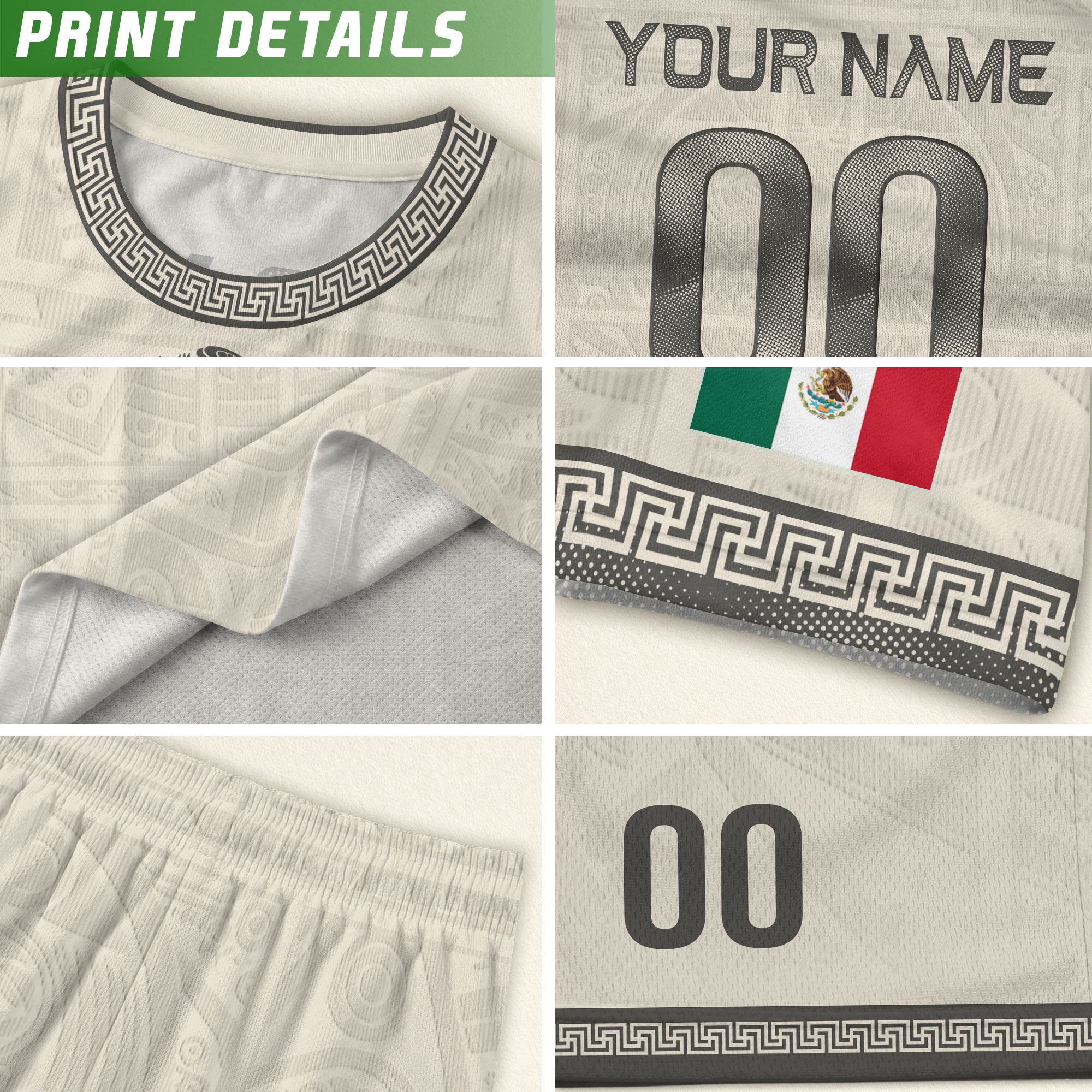 Custom Kid Mexico Soccer Jersey Sand Color Aztec Graphic Team Training Shirt