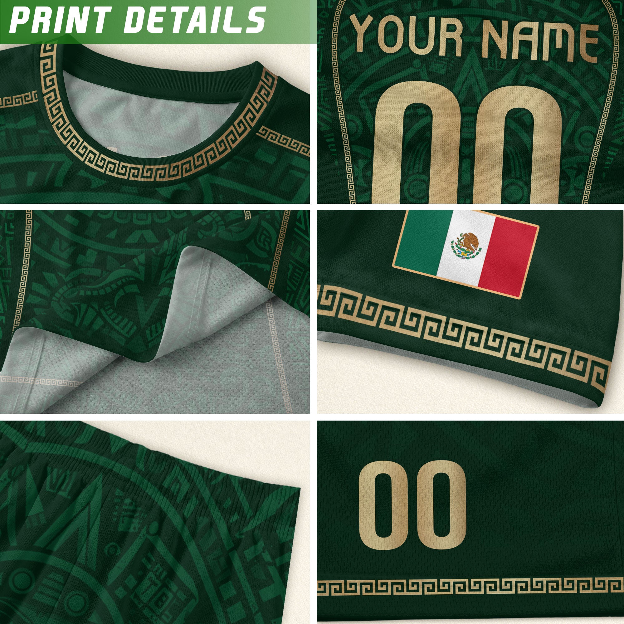Custom Kid Mexico Soccer Jersey Green Edition Mayan Print Custom Name Youth Shirt
