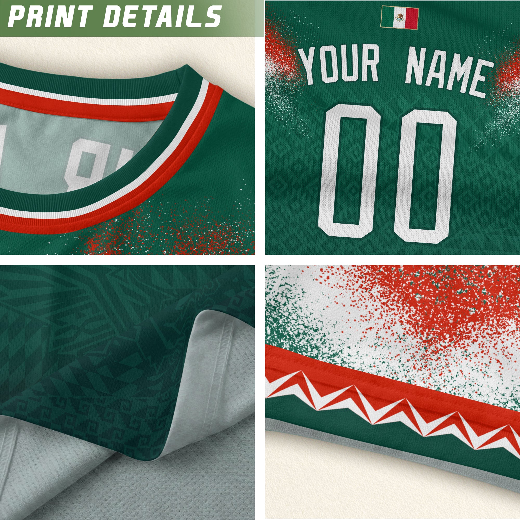 Camiseta de fútbol premium con emblema de águila azteca verde y dorado de México