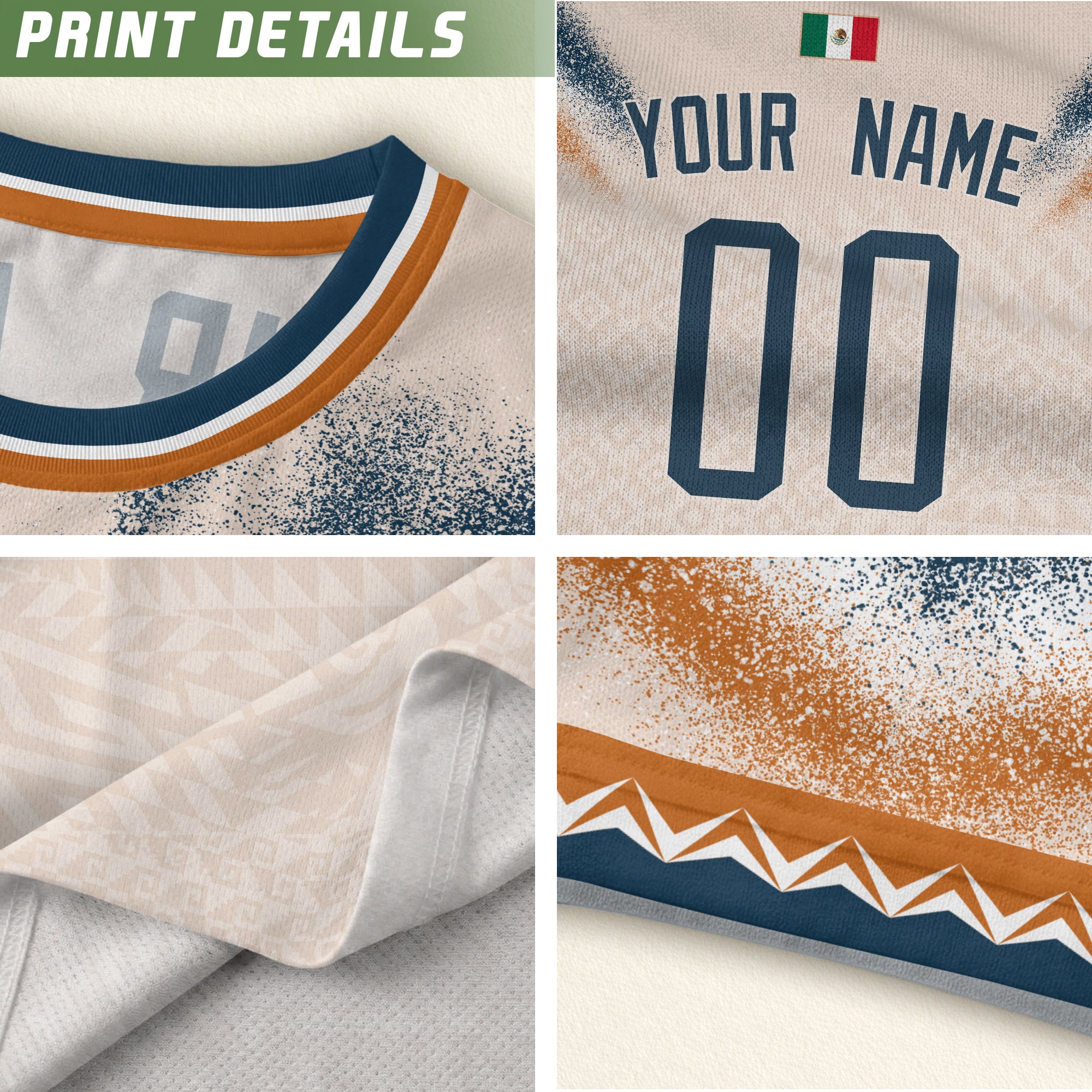 Custom Beige Mexico Jersey Personalized Name Number Adult Soccer Fan Apparel Sportswear
