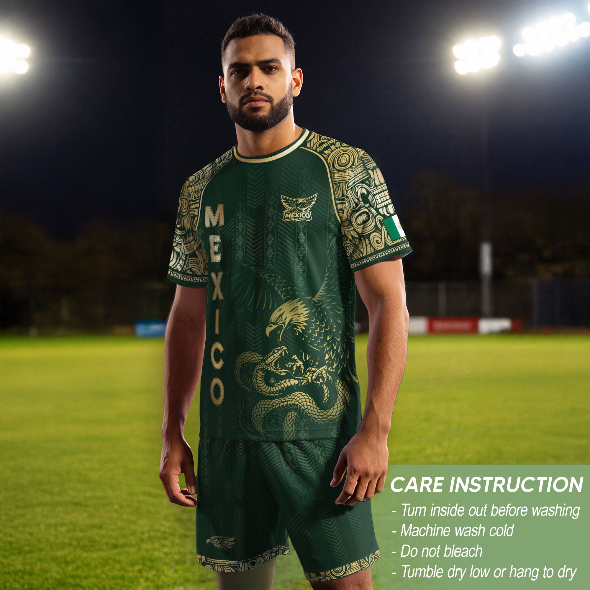 Mexico Heritage Green Gold Eagle Fighting Snake Mythological Soccer Jersey