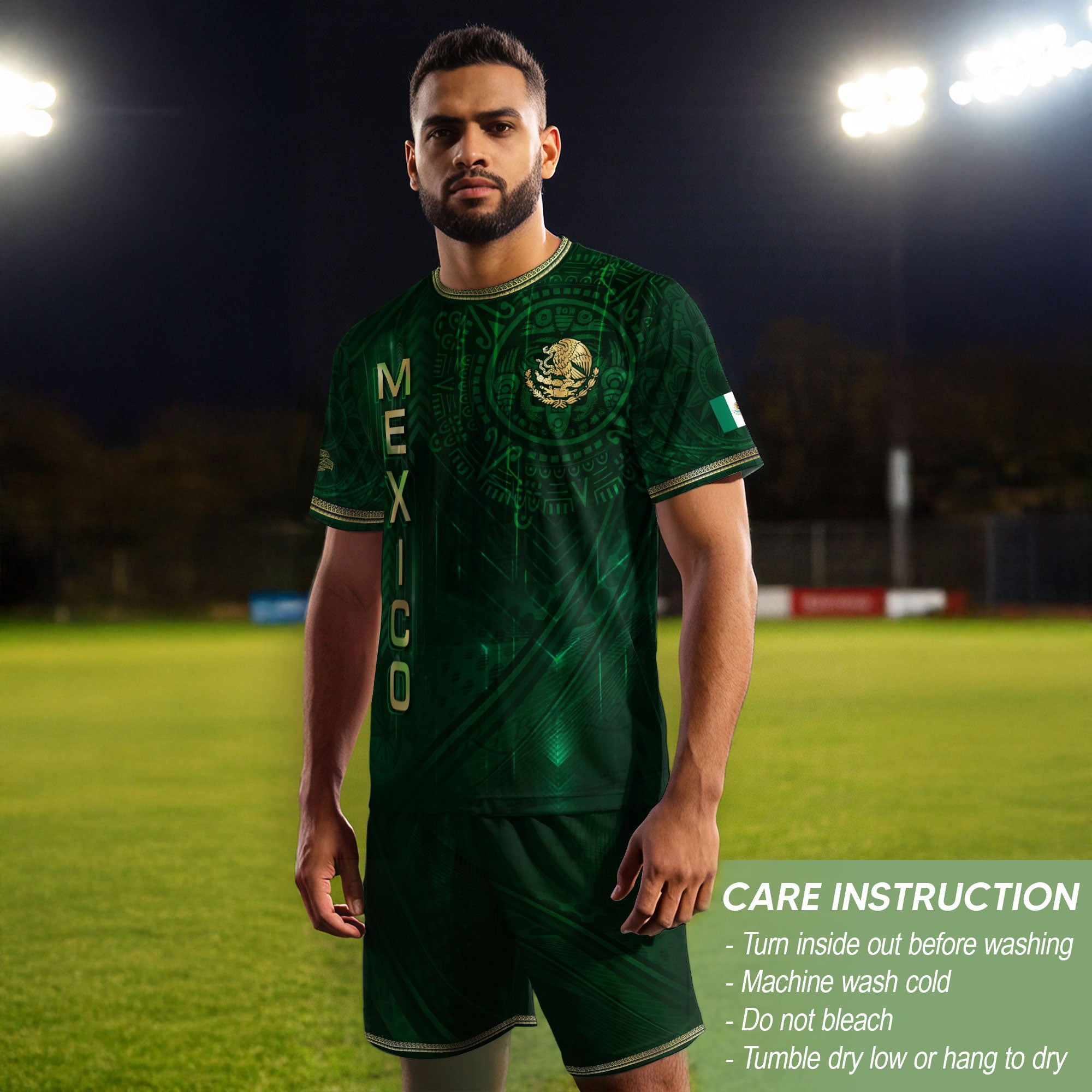 Mexico Heritage Orgullo Mexicano Green Gold Detailed Country Map Aztec Calendar Soccer Jersey