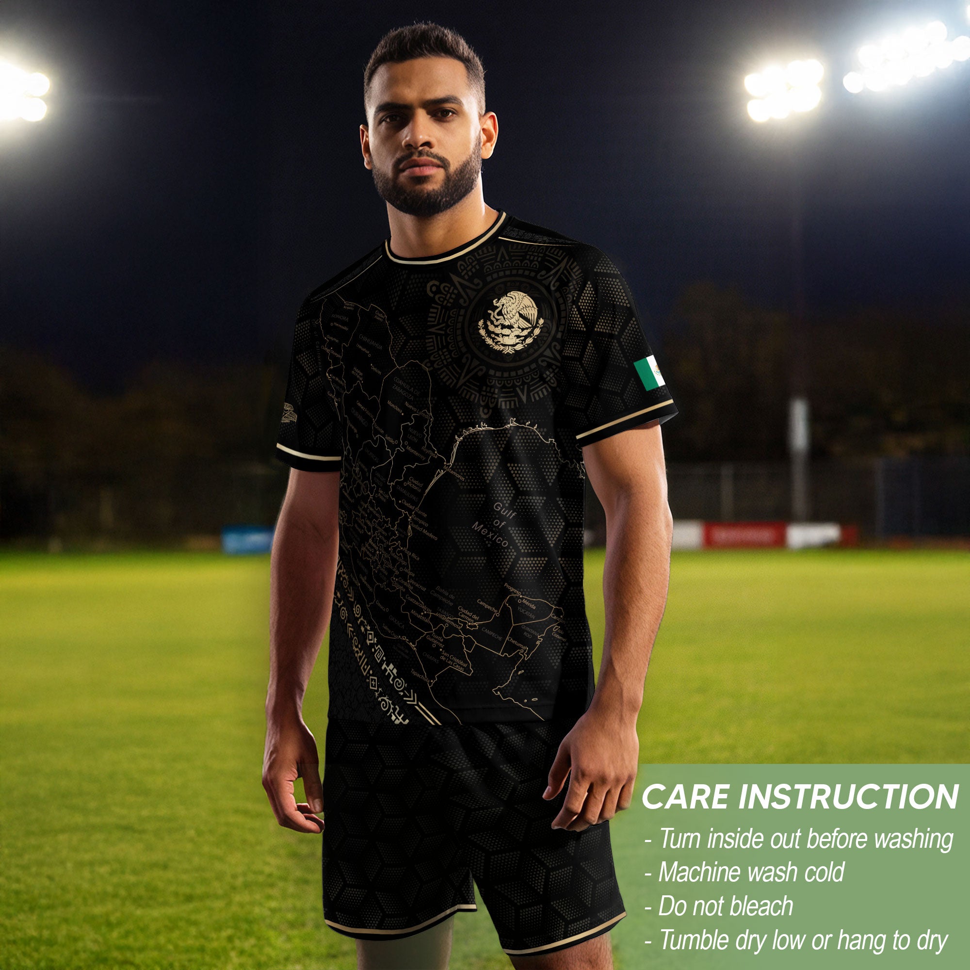 Mexico Heritage Orgullo Mexicano Black Gold Detailed Map Hexagon Pattern Soccer Jersey