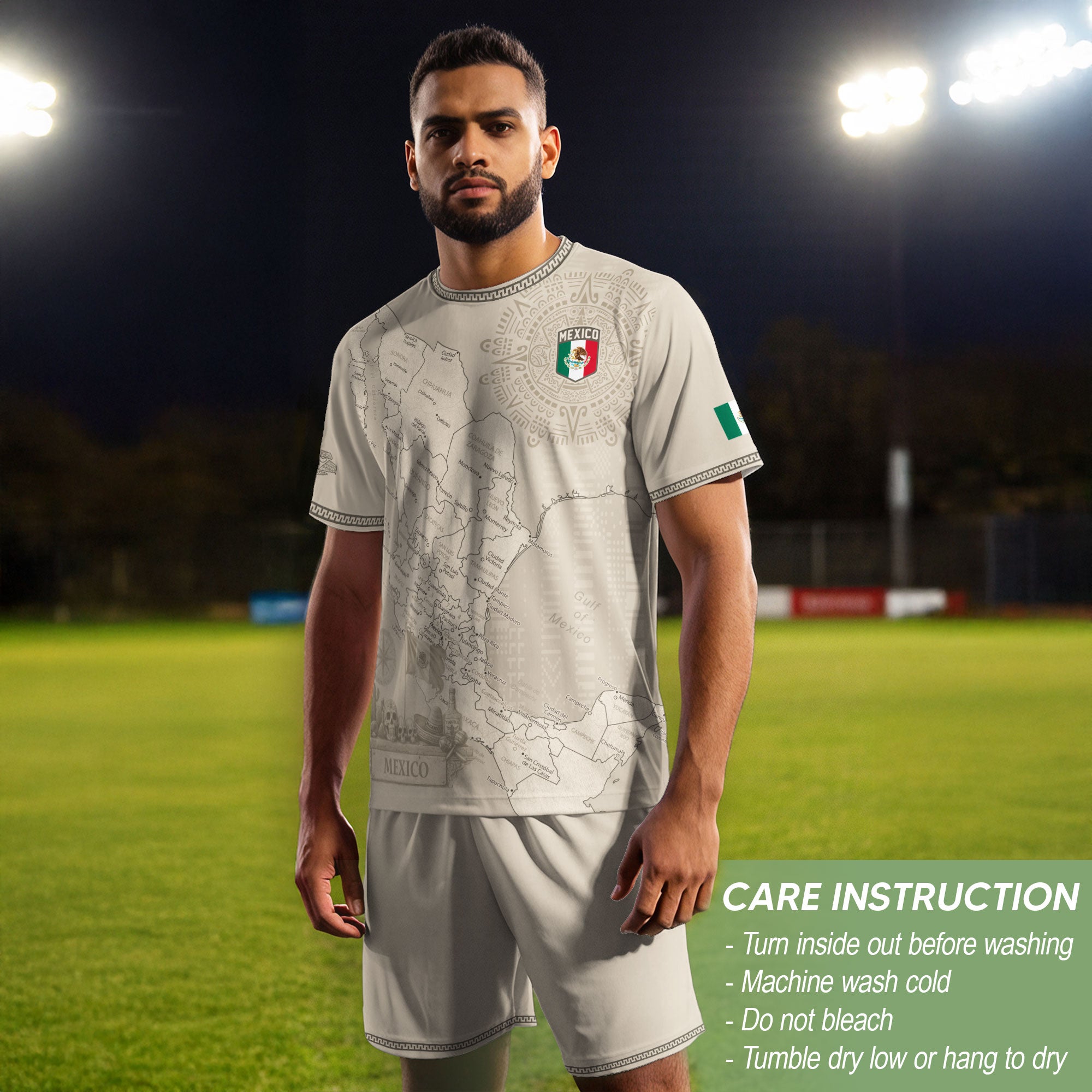 Mexico Heritage Beige Country Map Aztec Calendar Pride Graphic Soccer Jersey