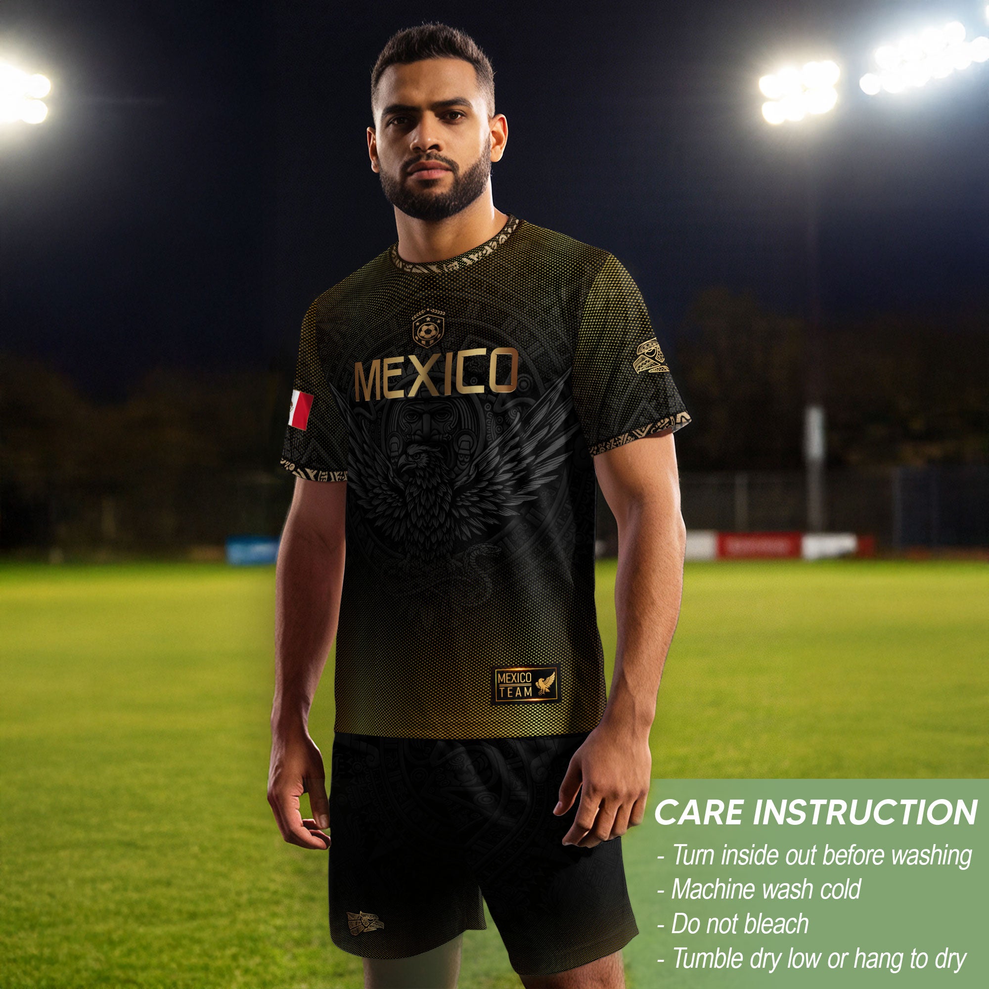 Mexico Heritage Orgullo Mexicano Black Gold Eagle Gradient Aztec Calendar Soccer Jersey
