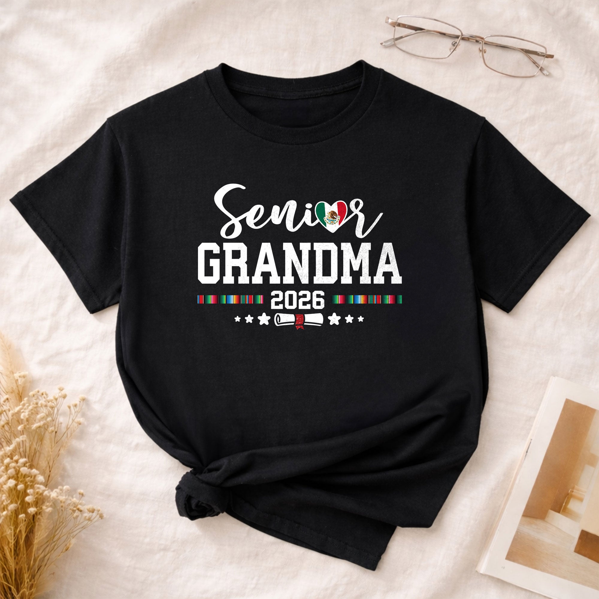 Senior Family 2026 Mexico Flag Heart Shirt - Proud Mexican Serape Graduation Tee