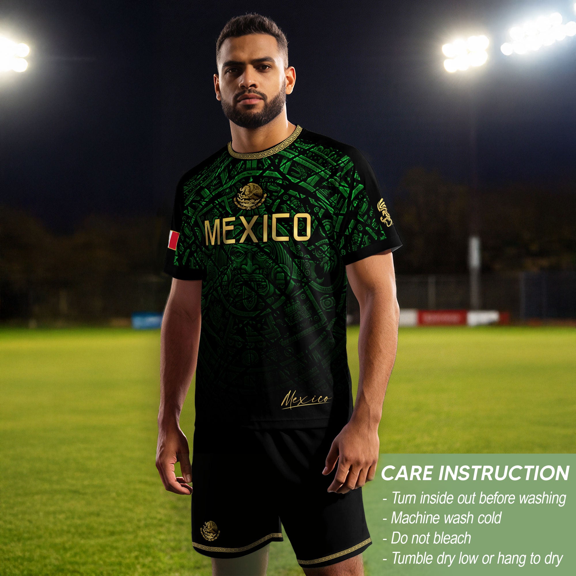 Mexico Soccer Jersey Green Black Aztec Sun Stone - Mexico Fan Heritage Style Shirt For Men, For Women