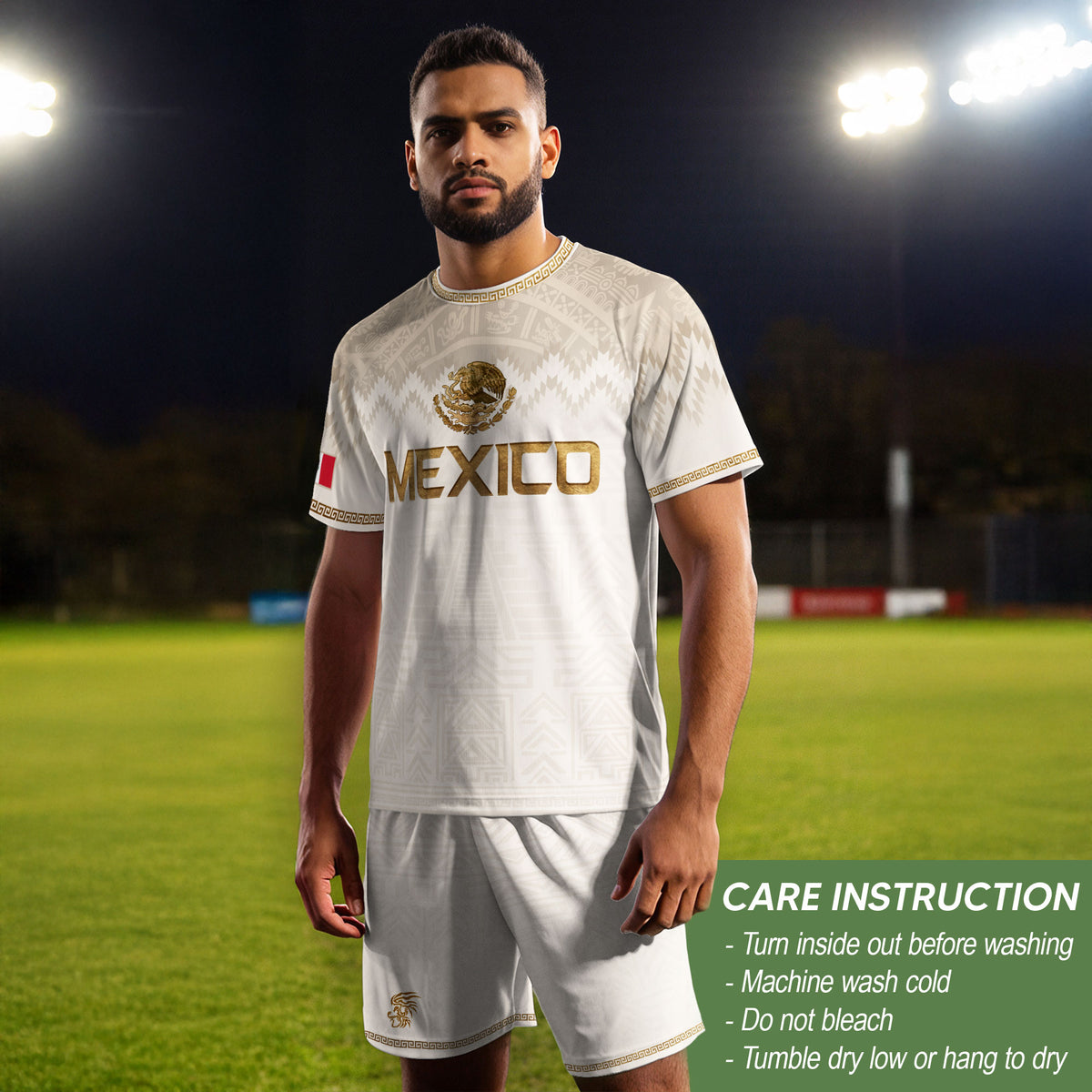 Men's Cream Beige Mexico Eagle Graphic T-Shirt – Aztec Inspired Heritage Print Tee