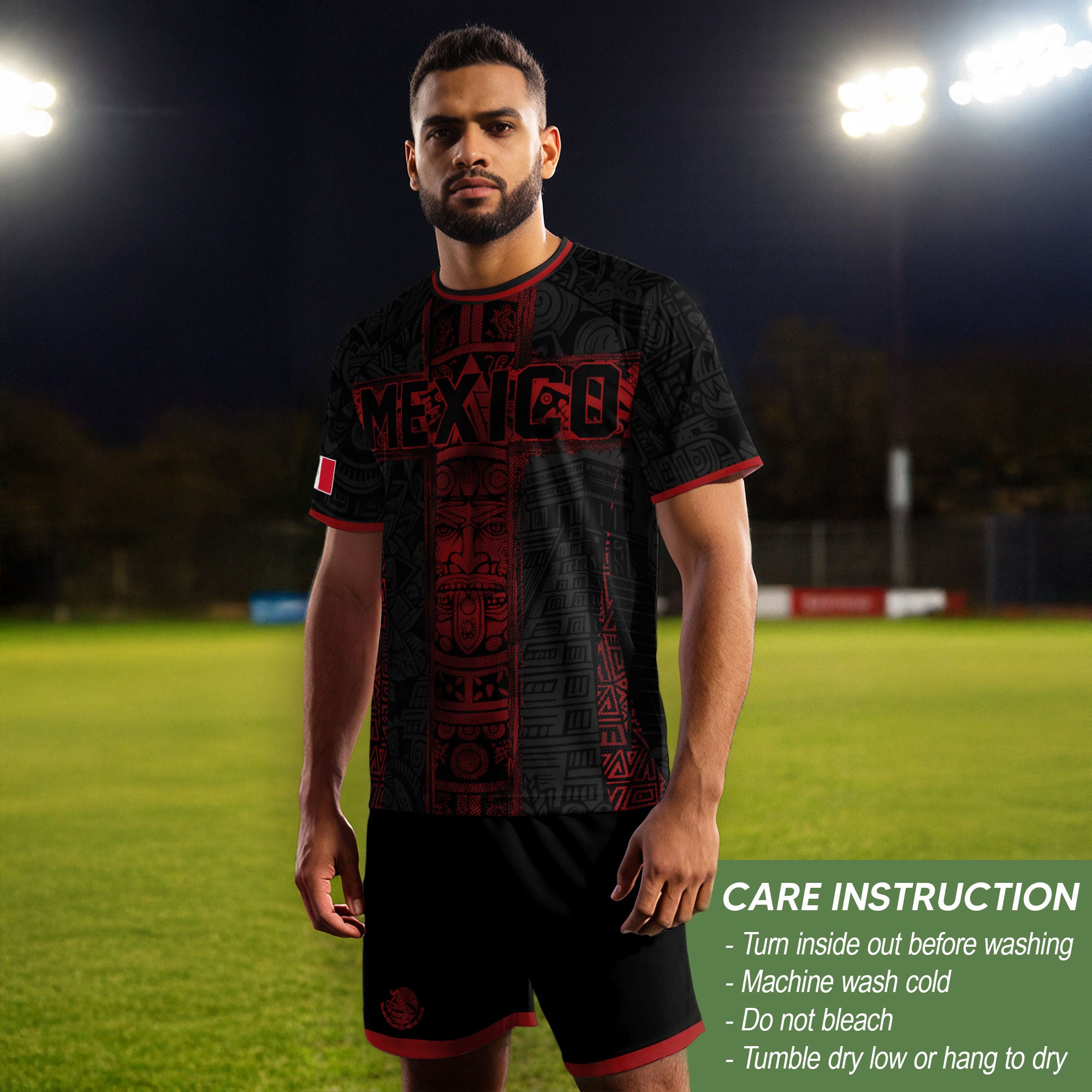 Mexico Soccer Jersey Men Black Red Aztec Cross Warrior Mexican Football Shirt